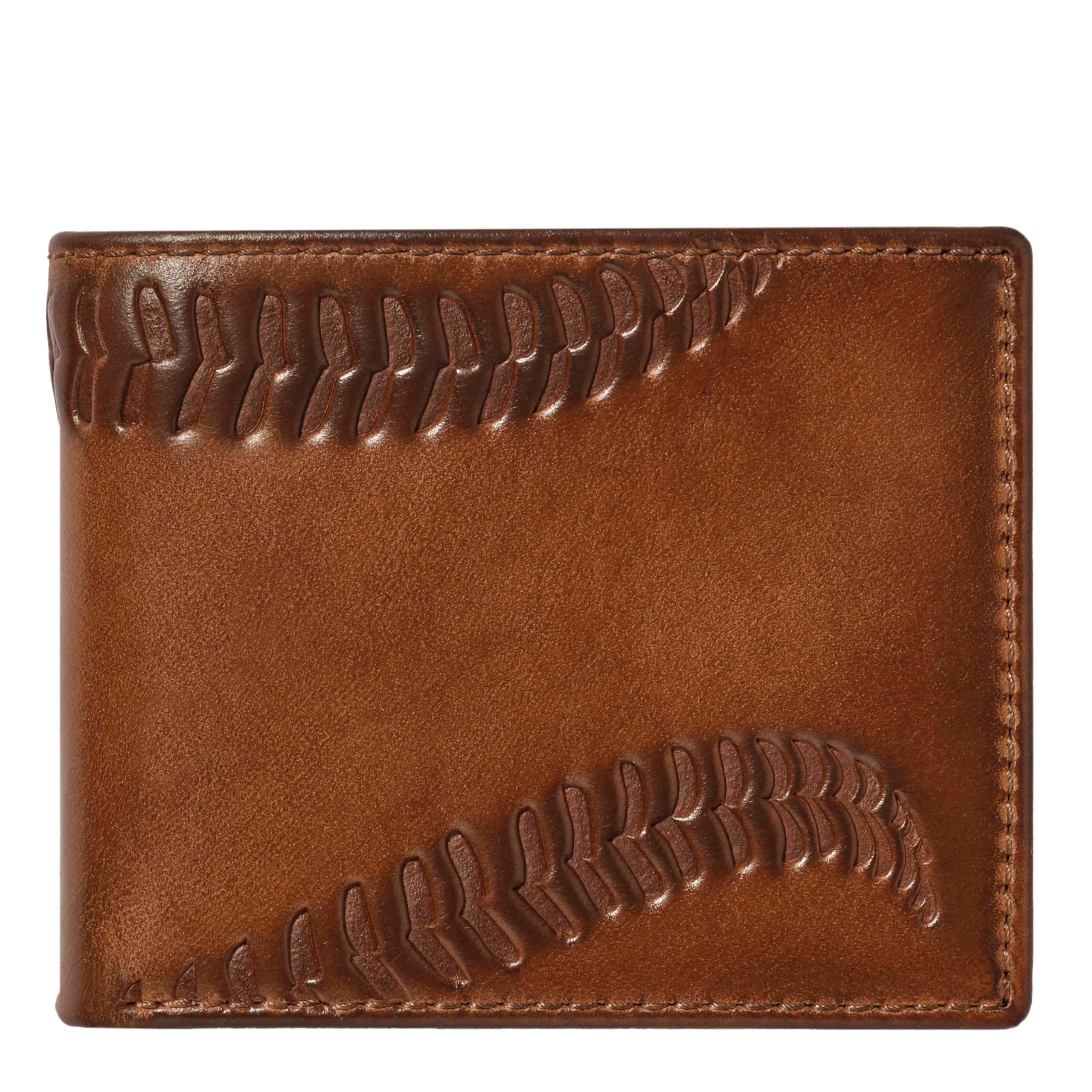 House of Jack Co. BASEBALL Embossed Double ID Leather Wallet - Multifunction Design - Hand Burnished Leather