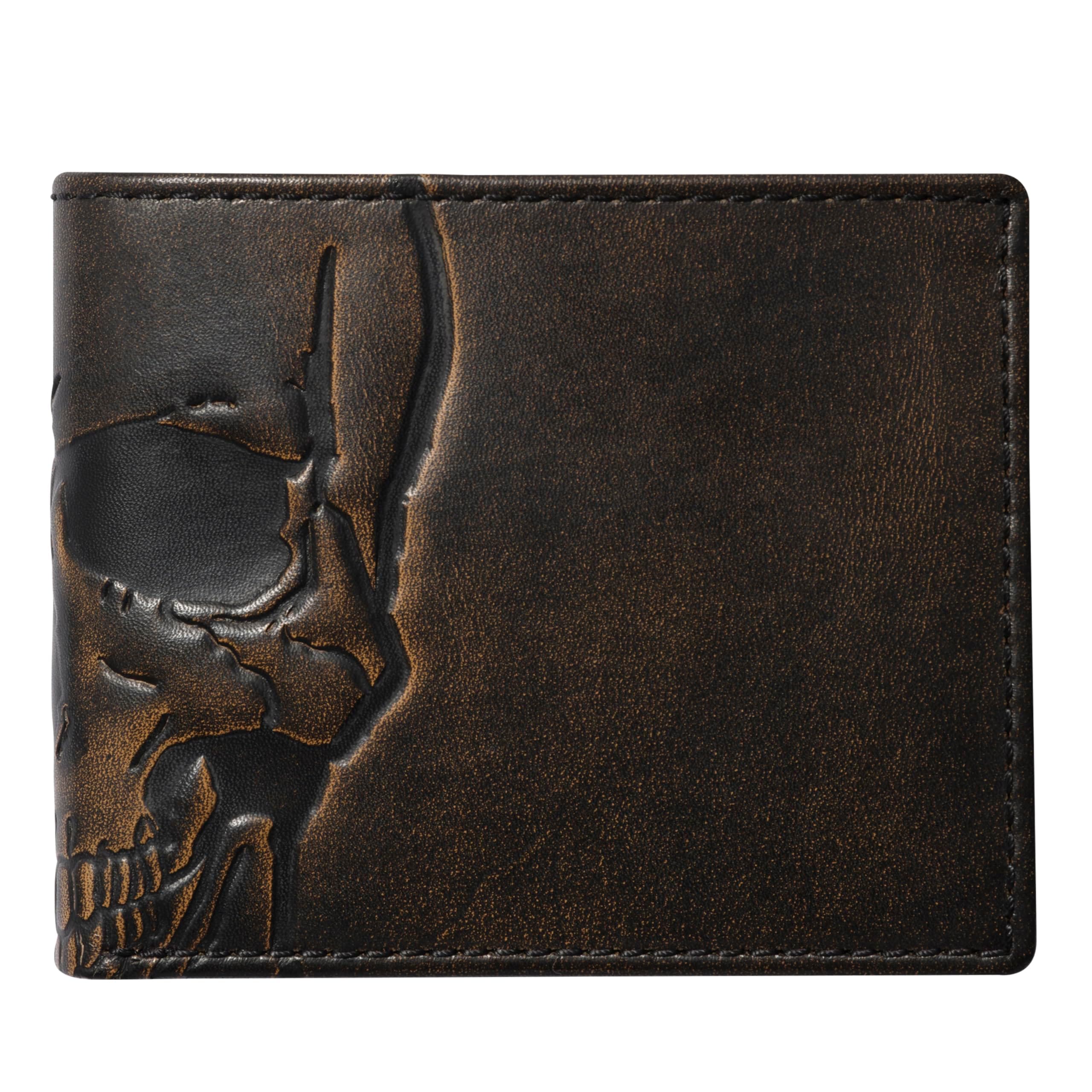 House of Jack Co. Emobssed SKULL Double ID Men's Wallet - Multifunction Design - Hand Burnished Finish