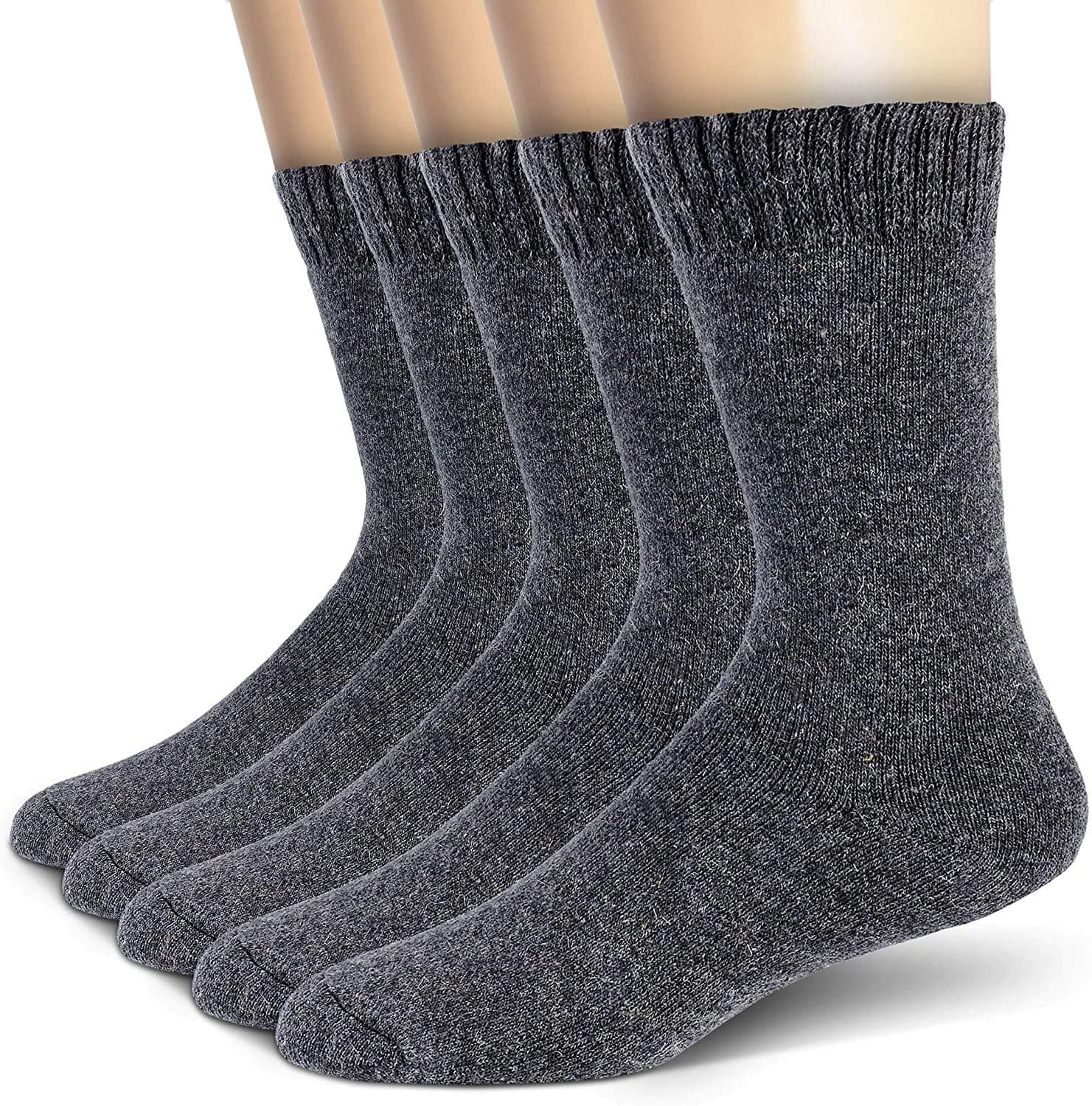 Mens Wool Socks Thermal Heavy Thick Winter Warm Fuzzy Cabin Socks For Cold Weather 5 Pack (Dark Grey)