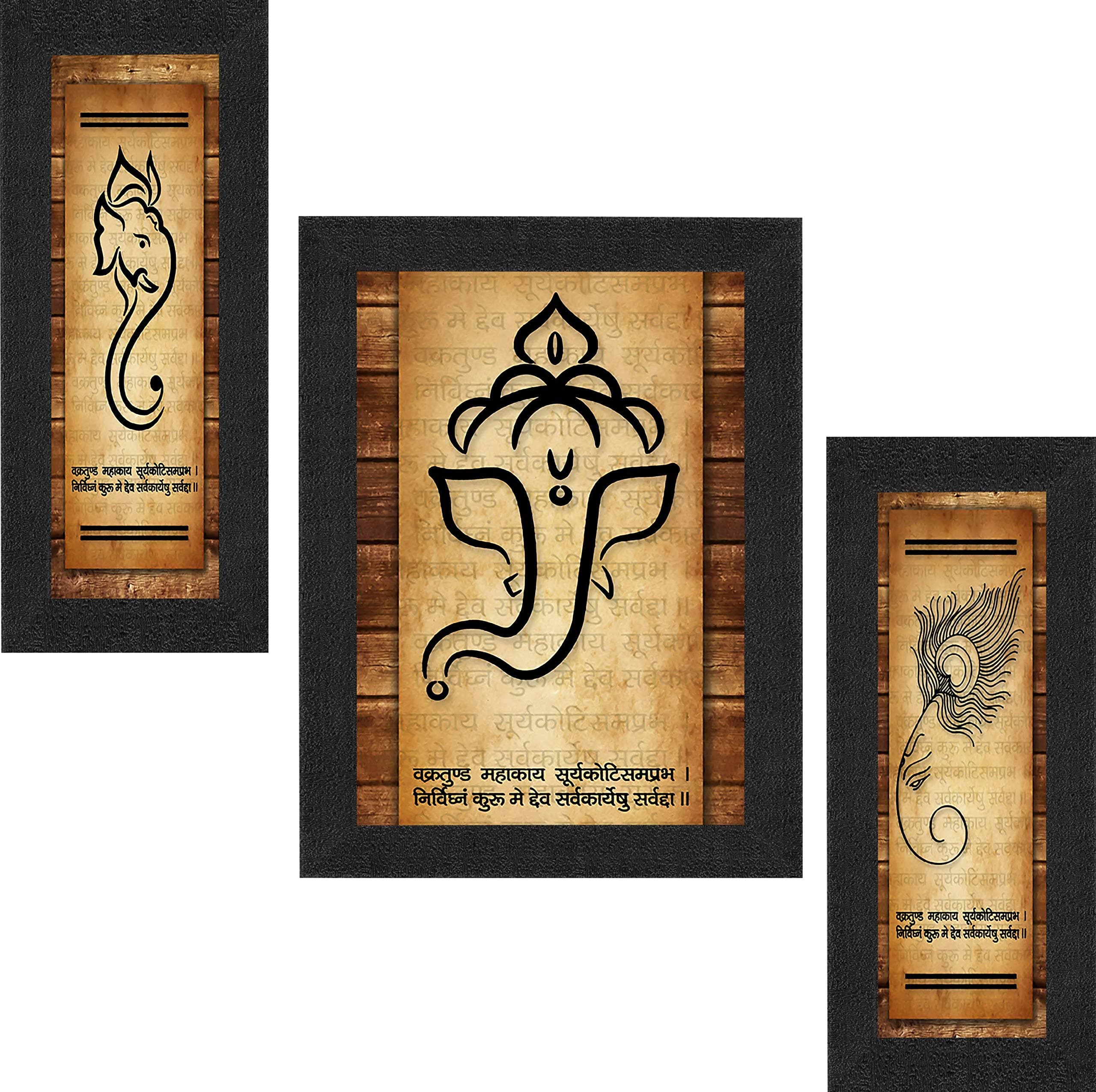 SAF paintings Diwali Gift UV Textured Ganesh Modern Art Print Framed Painting Set of 3 for Home Decoration – Size 35 x 2 x 50 cm PhotoPS7501