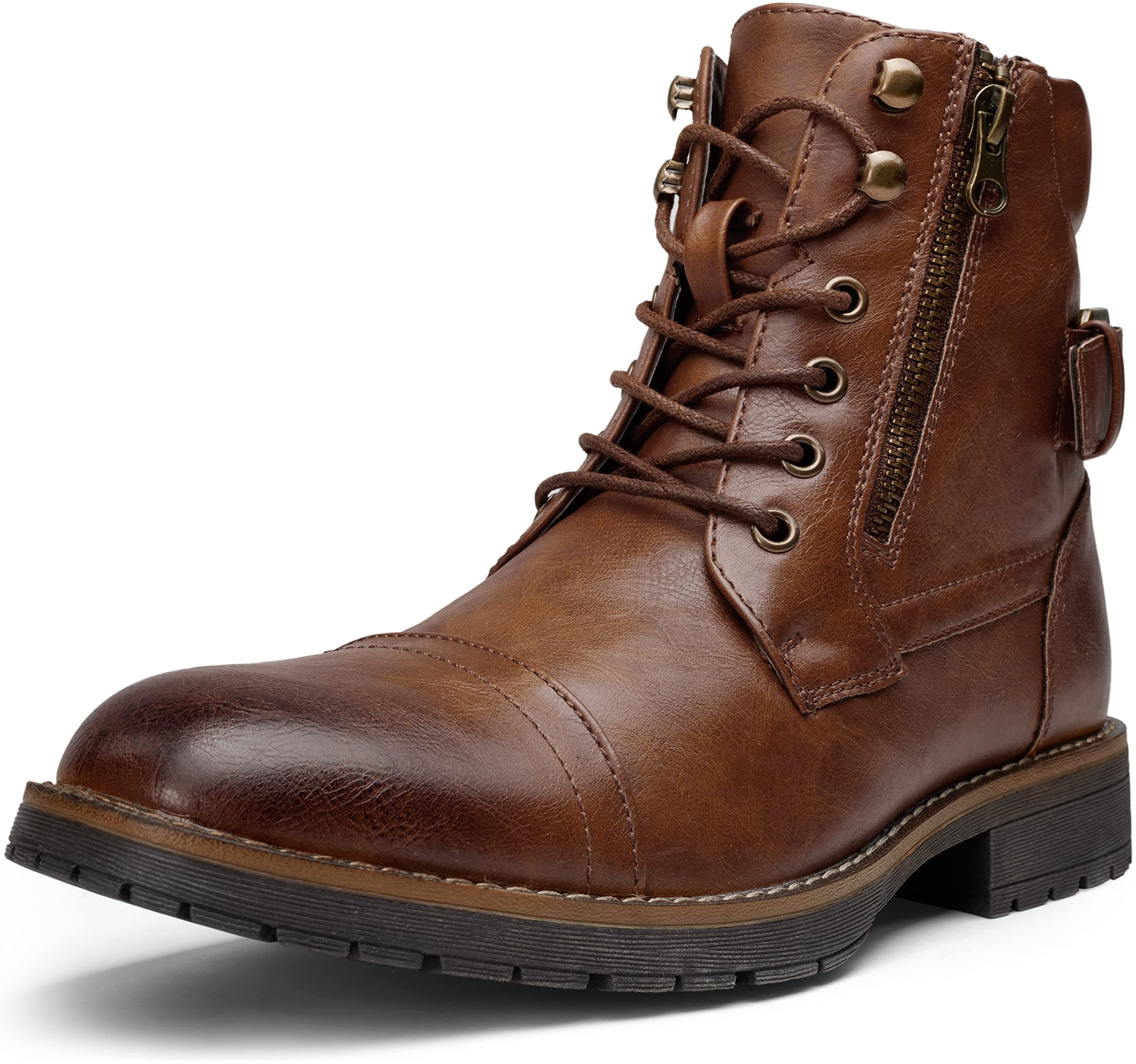 VOSTEY Men's Boots Casual Motorcycle Combat Boots Ankle Oxford Dress Boots for Men (13,motorcycle678A-dark Brown)