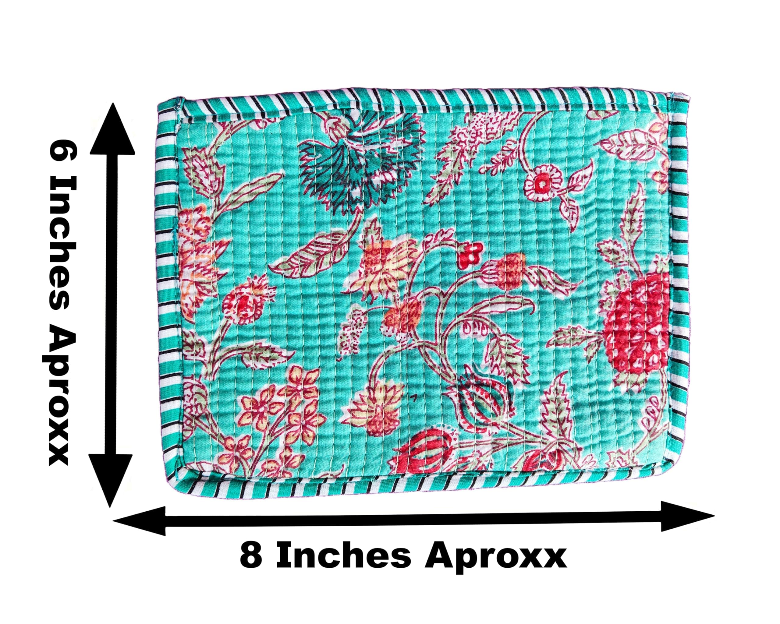 Any 2Pcs Mix Assorted Cotton Multicolor Design Floral Print Quilted Cosmetic Pouches 8X6 Inches Unique Toiletry Make Up Organizer Currency Case Storage Bags with Zipper Closure by Rastogi Handicrafts