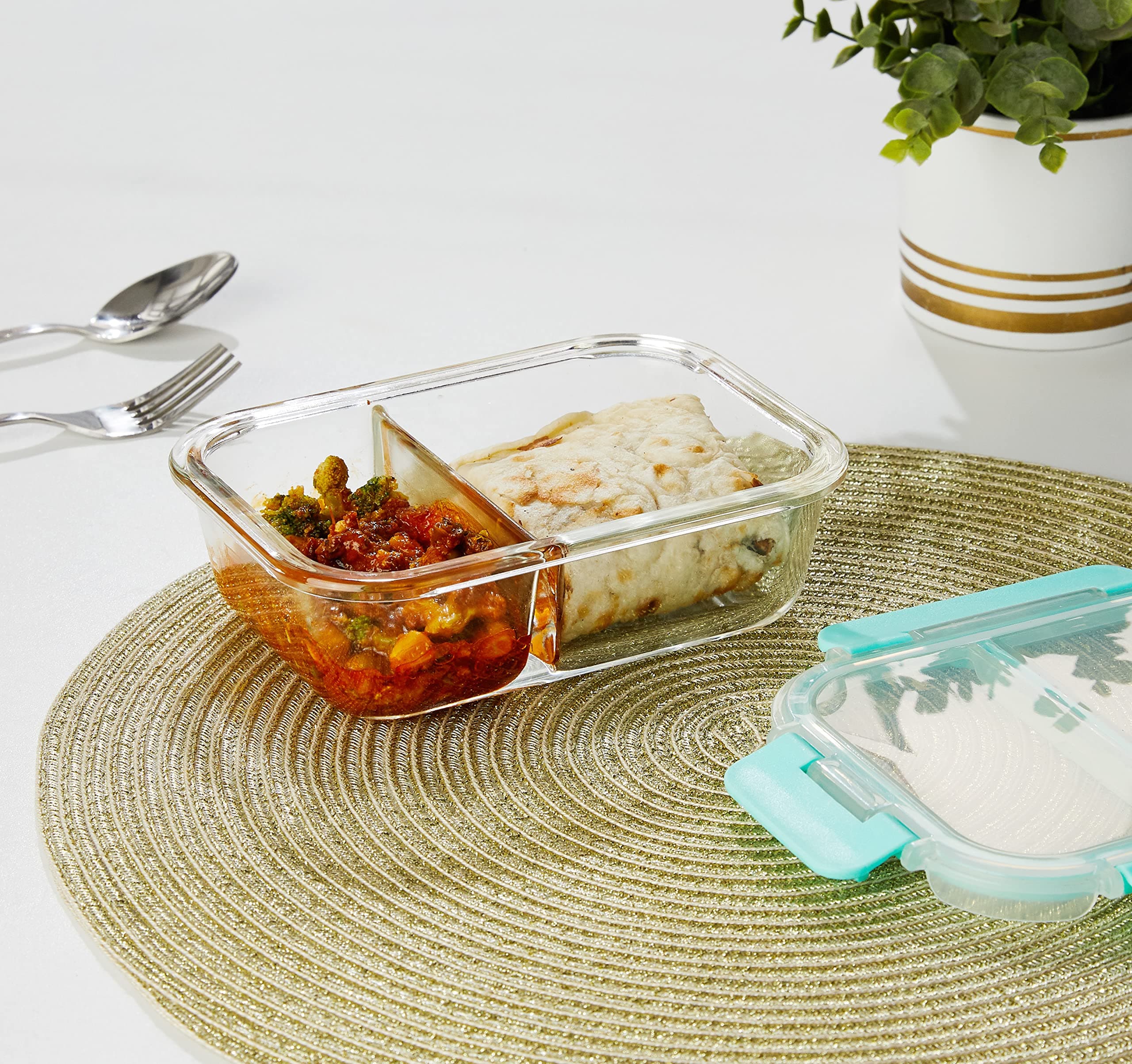 Amazon Brand - Solimo Microwave Safe Two Compartment Lunch Box Set for Office