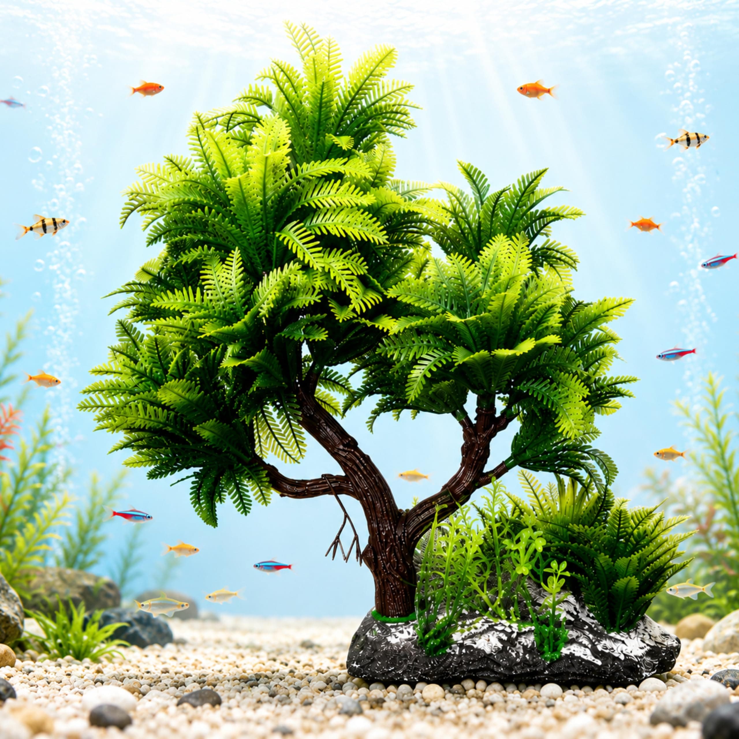 Foodie Puppies 7inch Aquarium Plastic Plants for Fish Tank Ornaments Freshwater & Saltwater Ornament Decorative Resin Base Artificial Plastic Plants (Pine Coconut Tree)