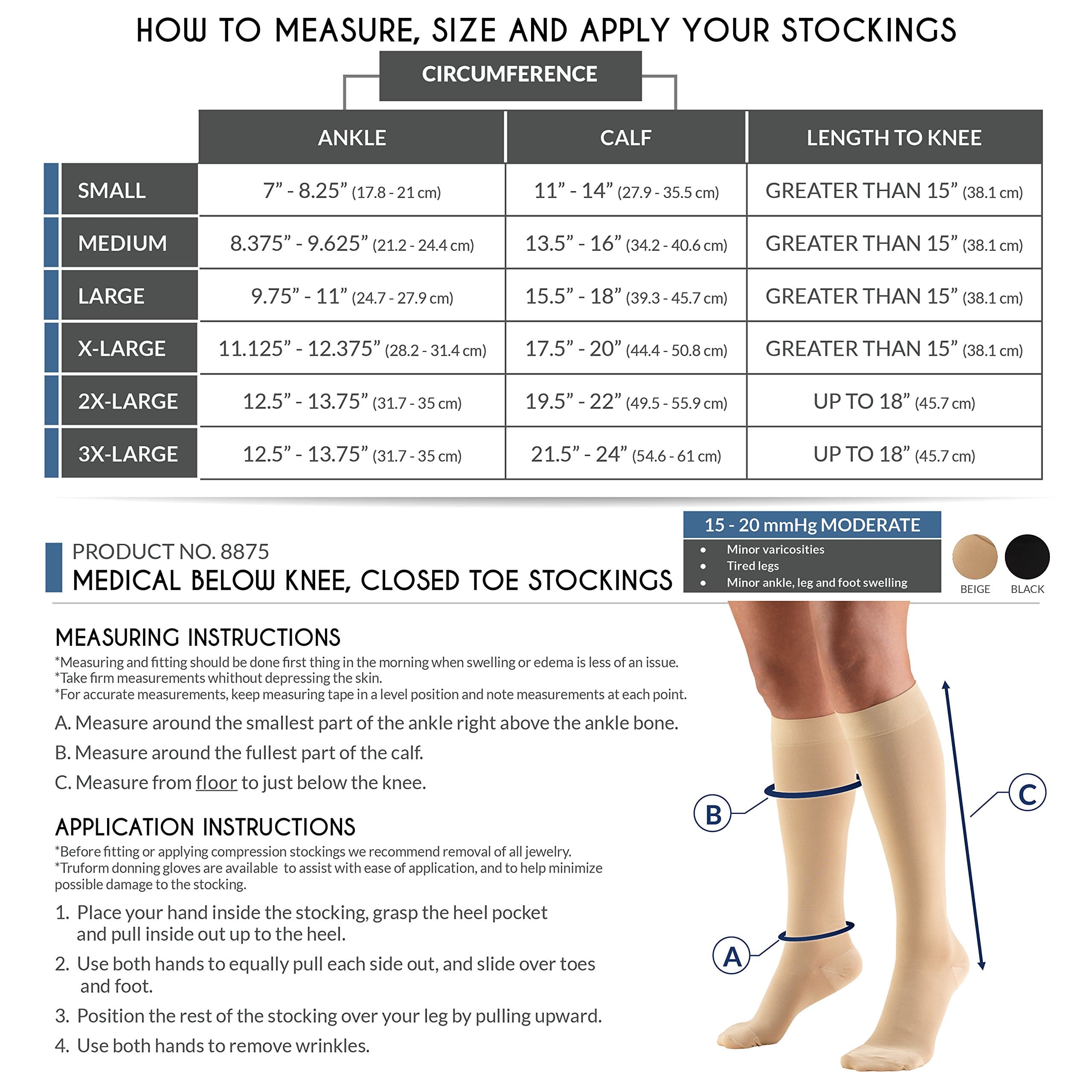 Small , Black : Truform 15-20 mmHg Knee High, Closed Toe Compression Stockings, Black, Small