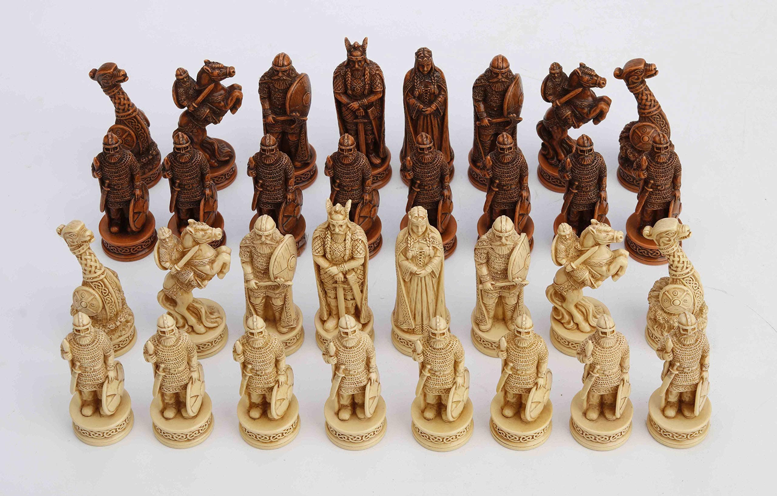 Veronese Design 3 1/4 Inch Viking Chessmen Set Hand Painted Resin Wood Ivory Finish Statue Home Decor