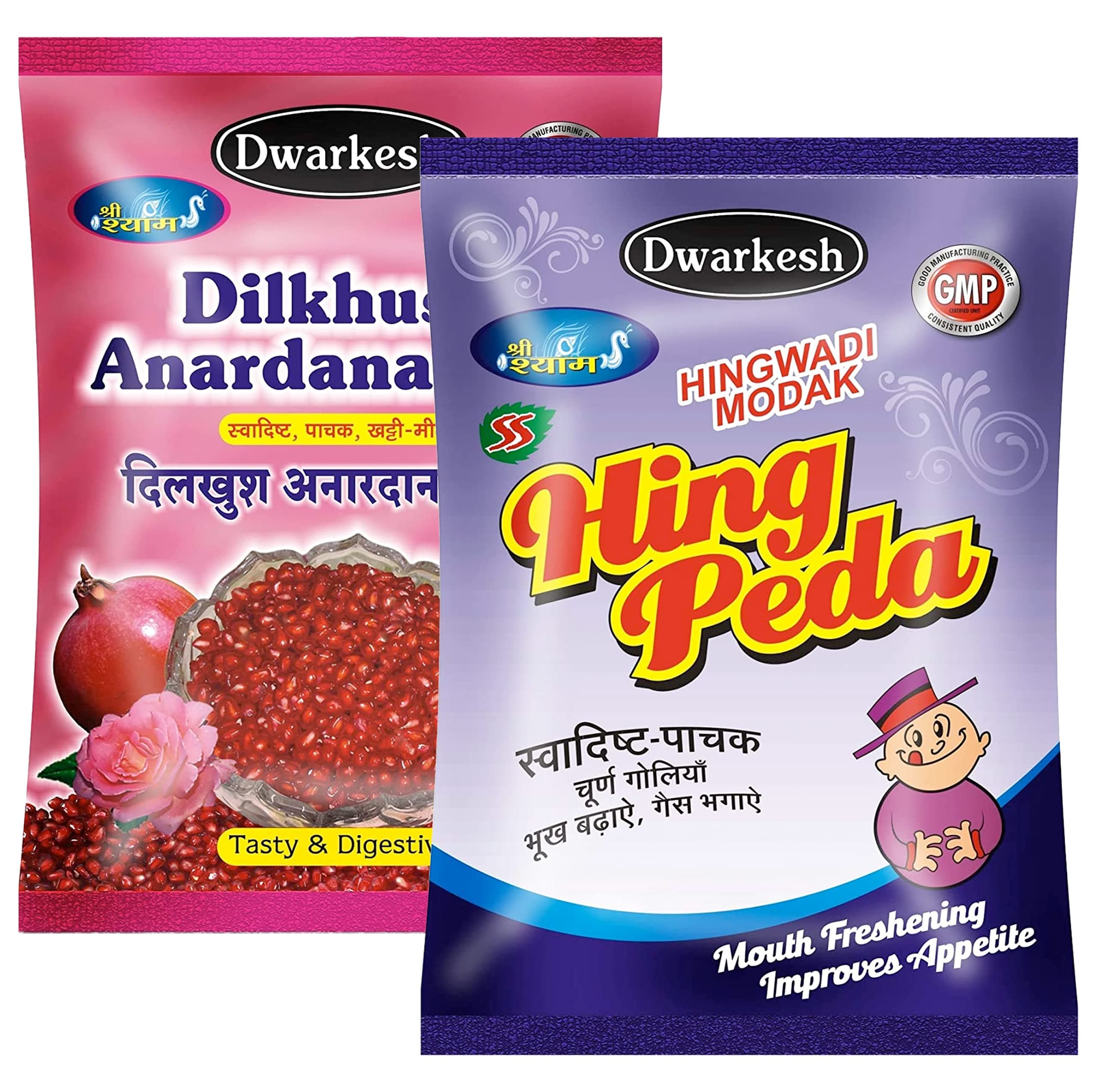 Dwarkesh Ayurved Shree Shyam SS Hingwadi Modak Hing Peda & Dilkhush Anardana Churan Goli - Combo Pack of 2x500 g