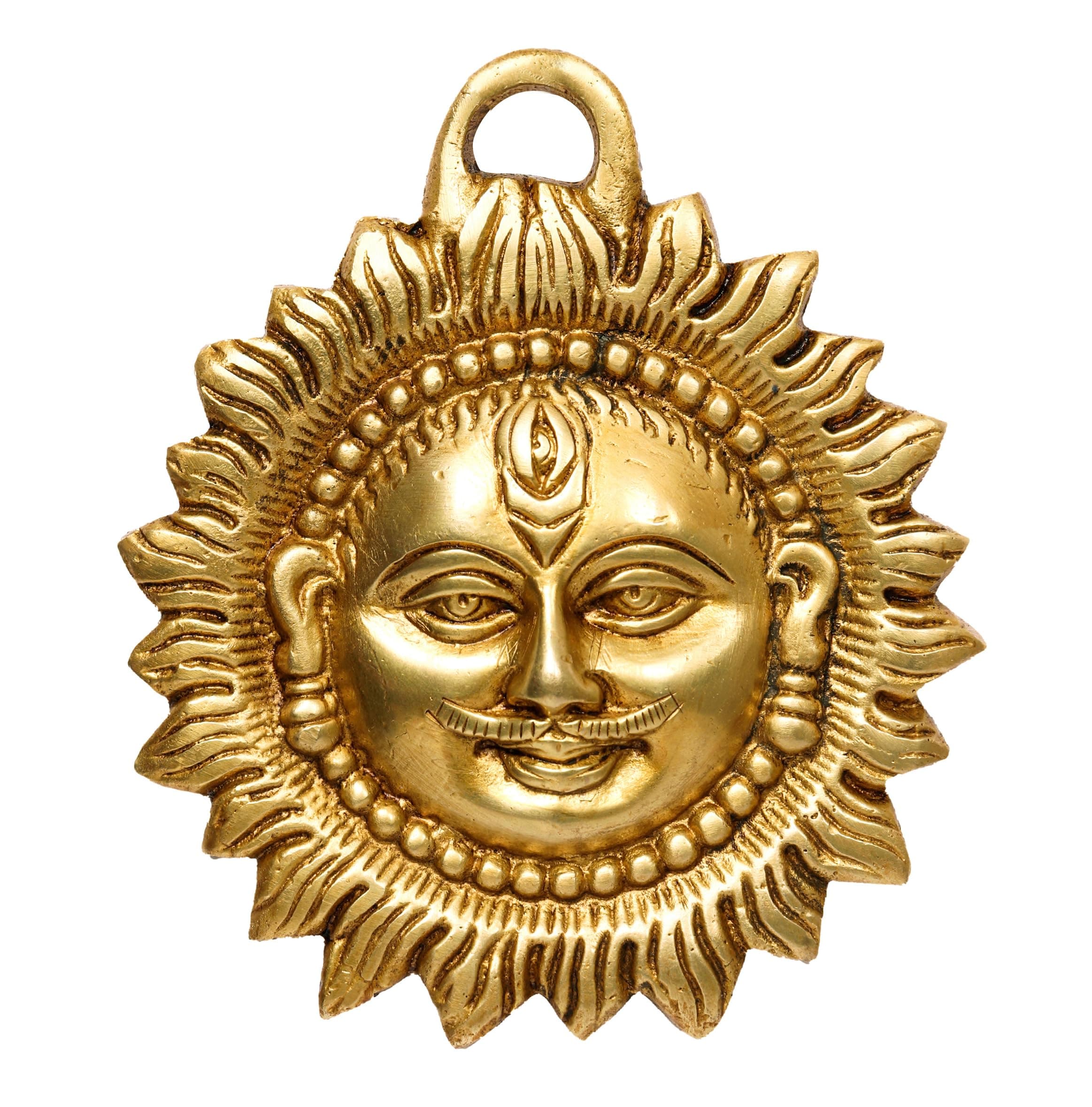 P.J.Handicrafts Brass Sun Face Wall Hanging 4 Inches – Decorative Vastu & Feng Shui Showpiece for Home, Office, and Living Room – Yellow, Weight - 300 Grams