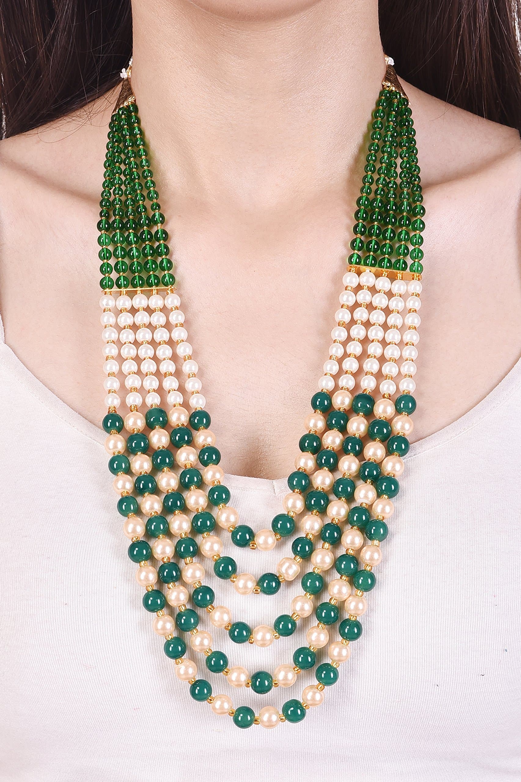 Ratnavali Jewels Base Metal Sea Shell Pearl Emerald Green White Beads for Women & Girls(Multi Color) Pearl Strands Necklace