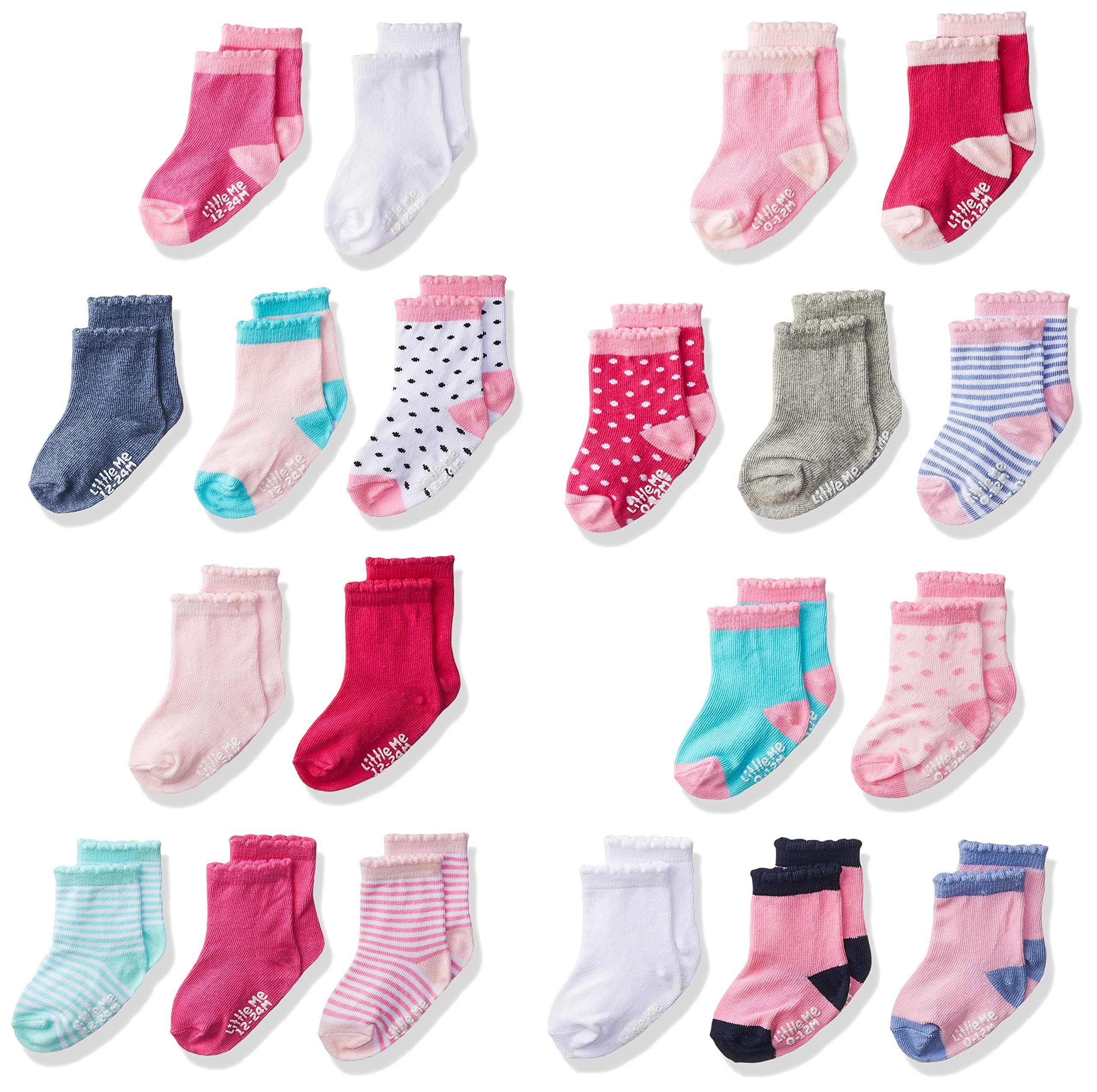 Little Me Baby Girls' 20 Pack Anklet Socks, Assorted, 0-12 Months/ 12-24 Months