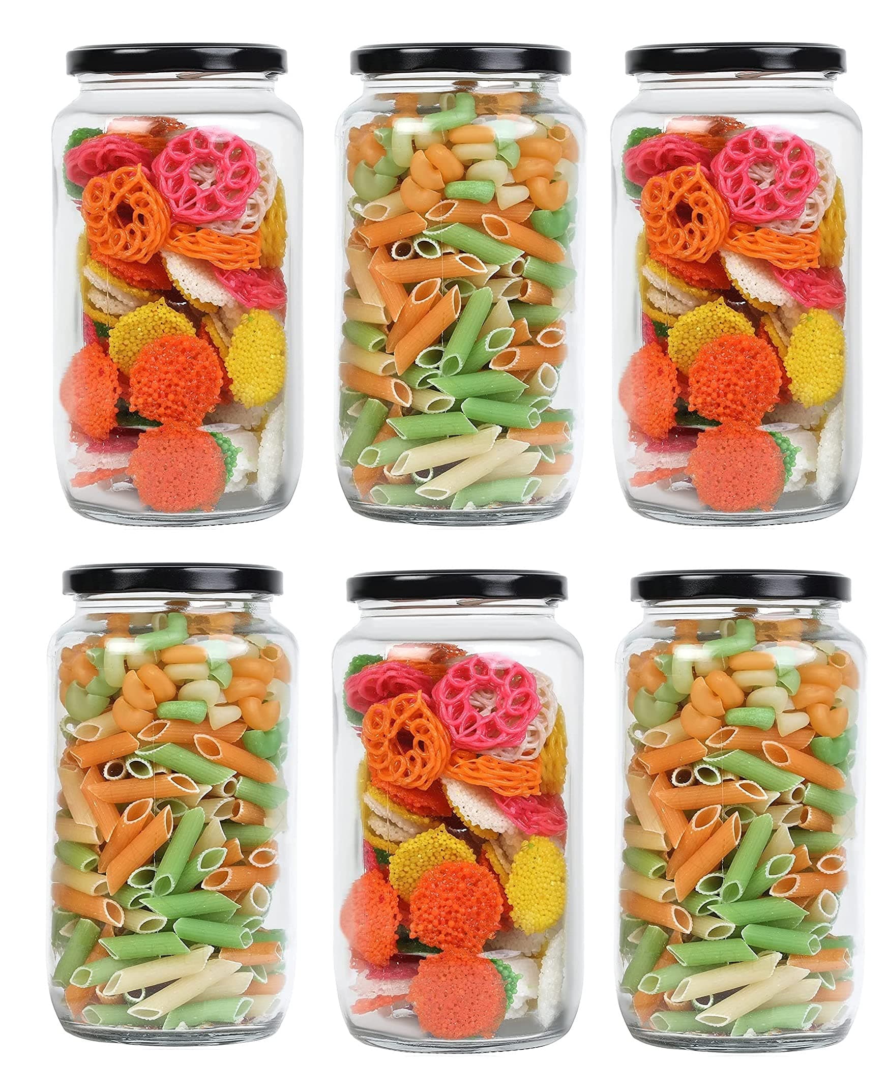 Cartvilla 1000 Gram Glass Jar with Air Tight Black Lid for Kitchen Dried Masla Storage Jar,Honey Jar,Jar and Container,Spice Masala Jar,Glass Jar for Kitchen Grocery Storage Set 6