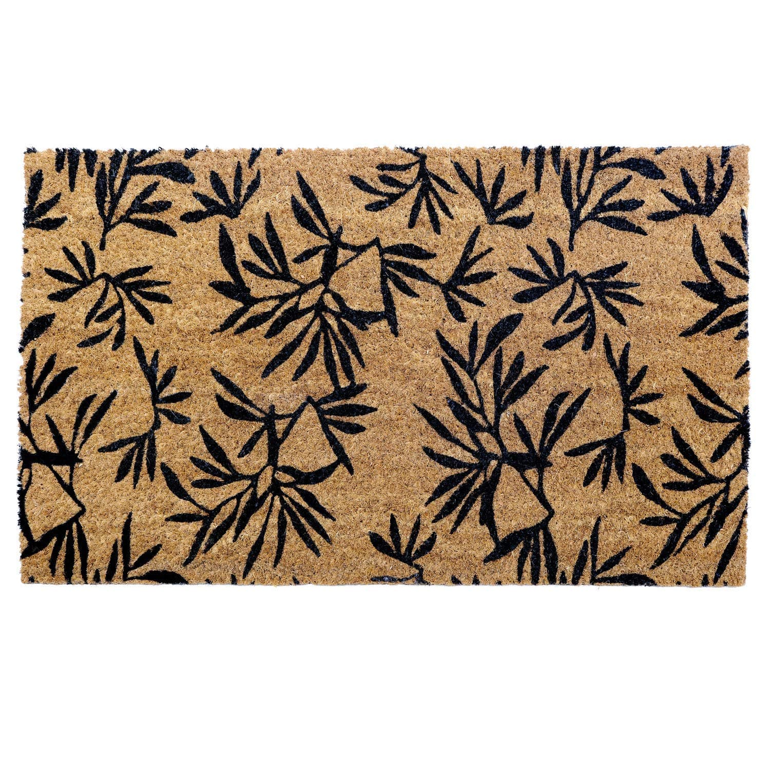 Onlymat Flower Print Coir Doormat with Non-Slip PVC Backing for Outdoor and Indoors - Durable, Large and Thick - Floral Print, Black Colored Rug (90x60cm)