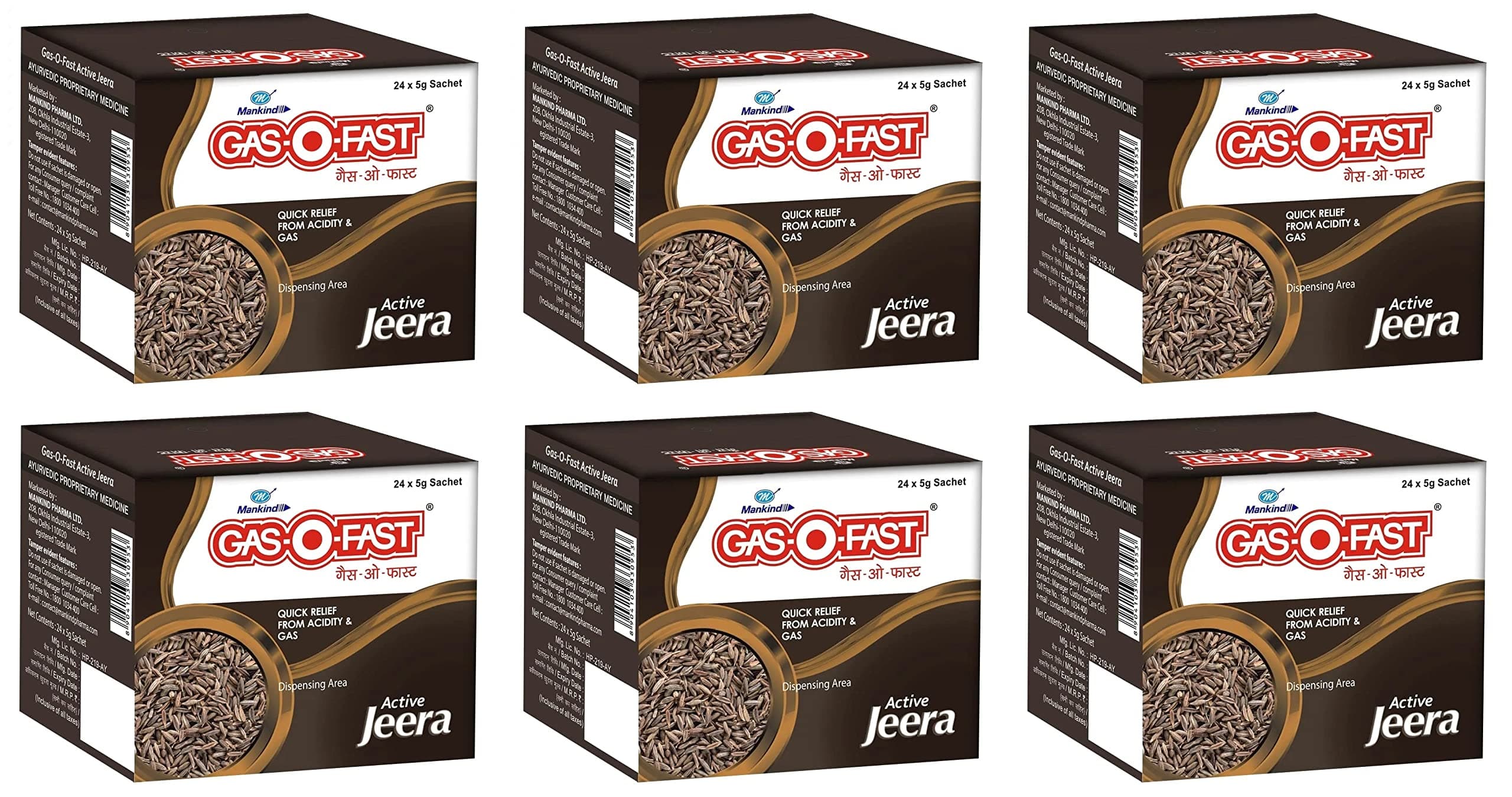 Mankind Gas-O-Fast For Relieving Acidity, Active Jeera- 24x 5gSachet x Pack of 6