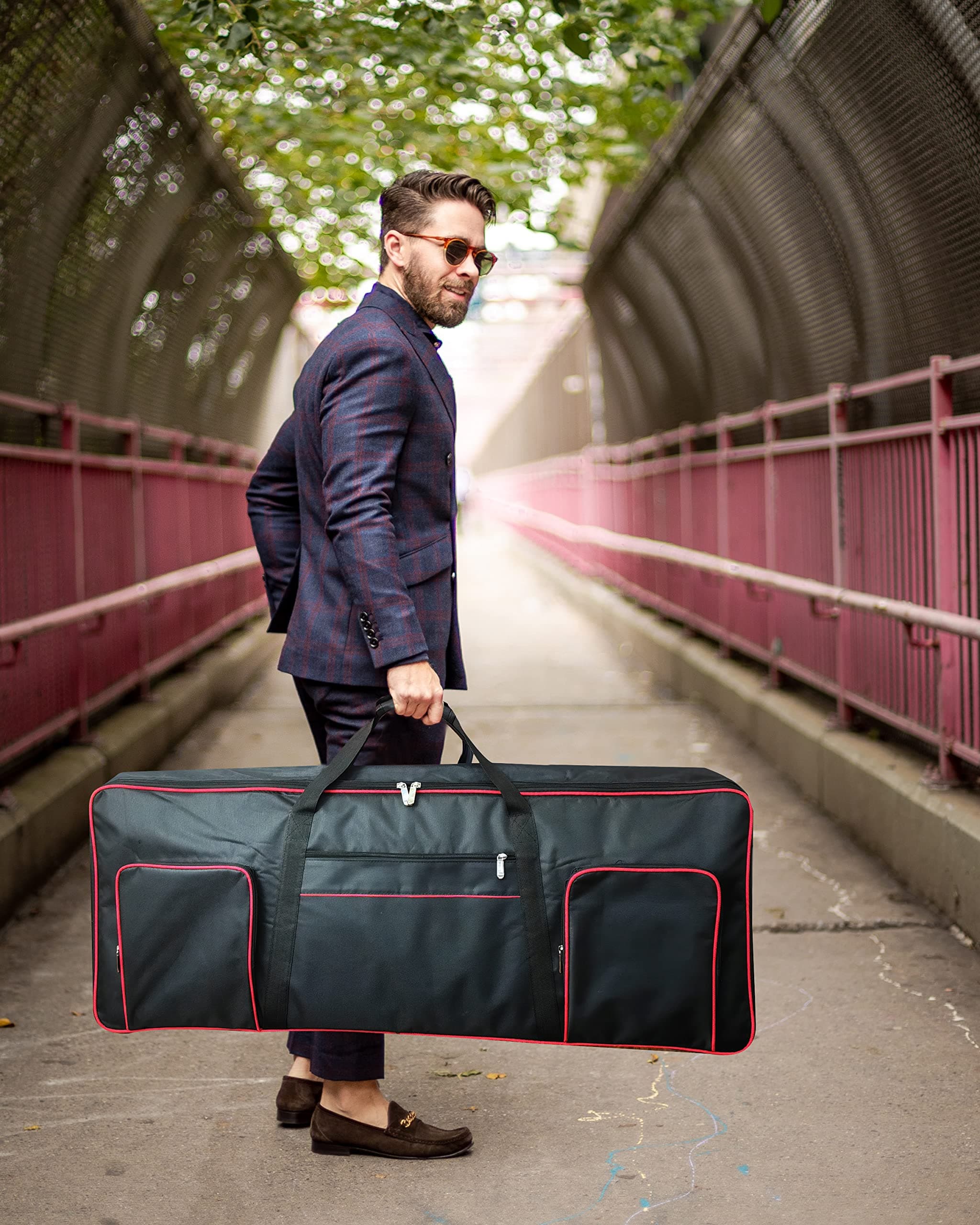 61 Key Keyboard Gig Bag Case,Portable Durable Keyboard Piano Waterproof 600D Oxford Cloth with 10mm Cotton Padded Case Gig Bag 40"x16"x6" / Black+Red