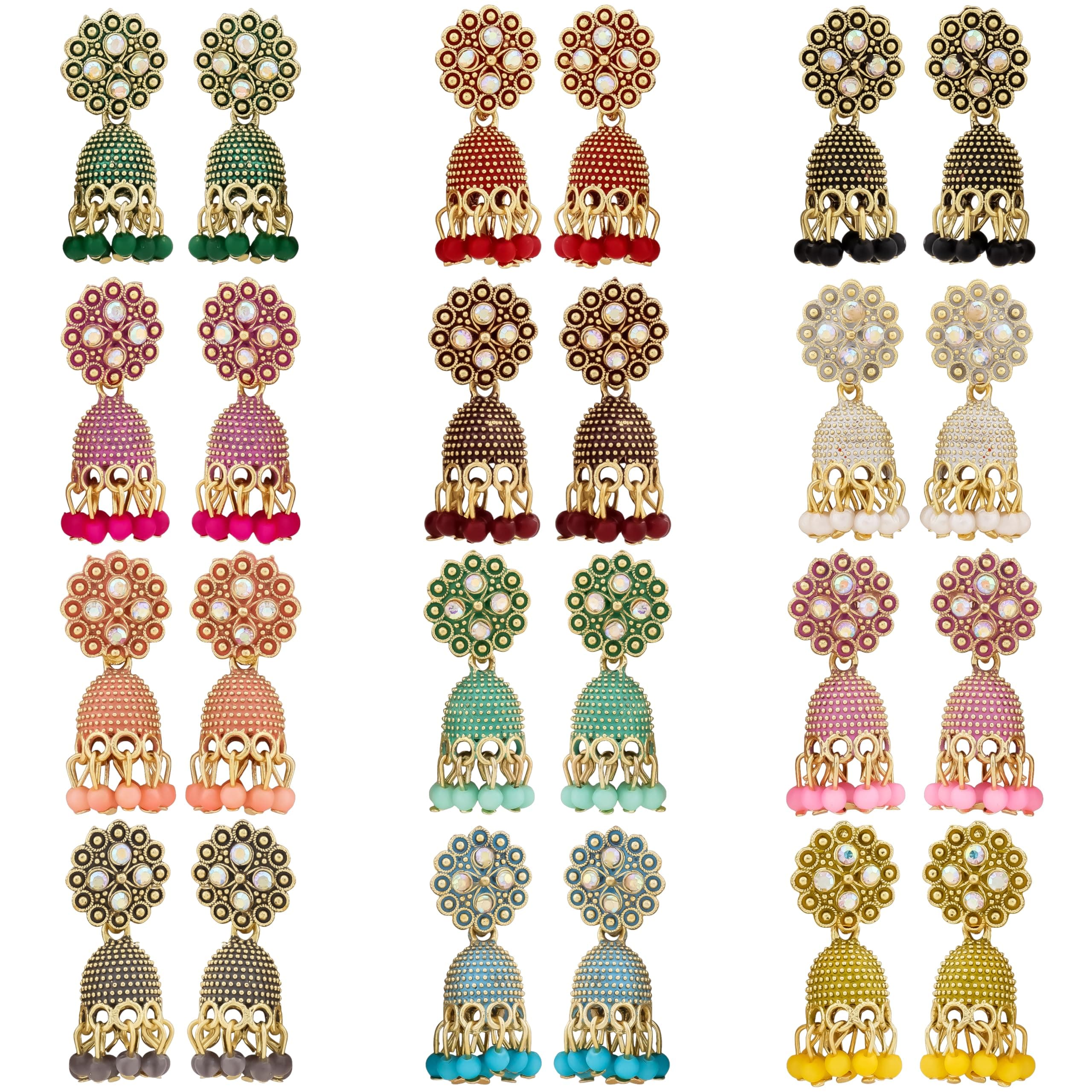 DEW MAT Jhumkas for women traditional Earrings For Women Floral Design Traditional Drop Jhumke For Women Girls Love Gifts 12 Pair of Earrings.