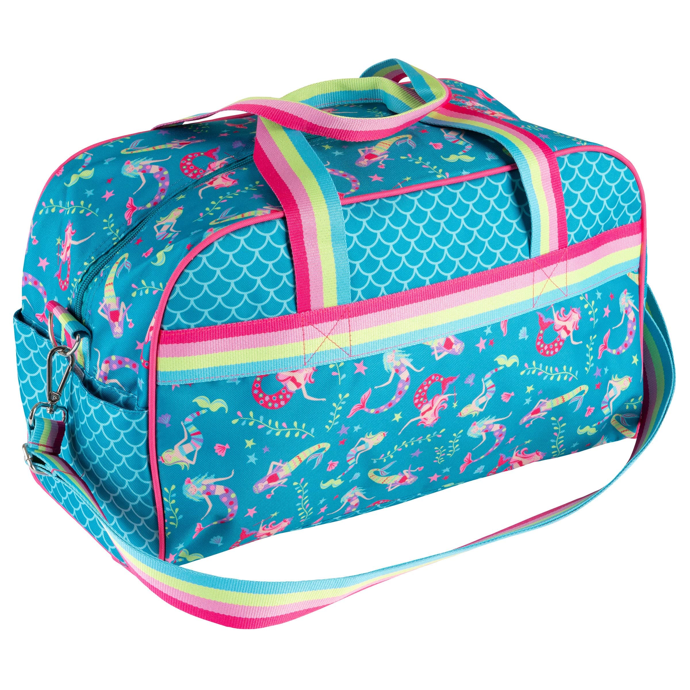 Stephen Joseph Printed Duffle Bags | Kids Attractive Design Round Travelling Bag for Sports, Dance, Gymnastics, Adjustable Detachable Shoulder Strap, Side Pocket with Closure (Mermaid)