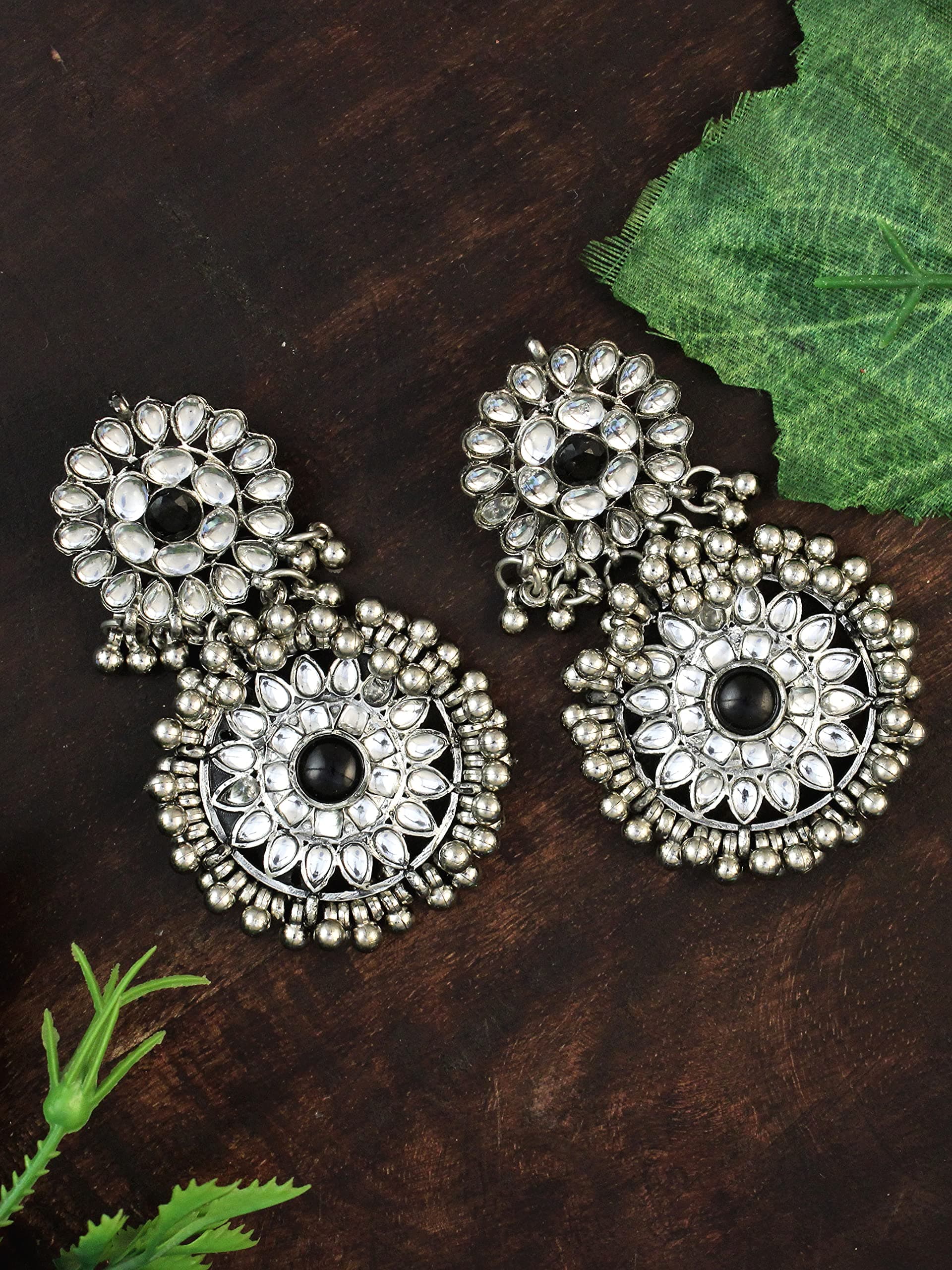 Karatcart Alloy with Kundan Traditional Earrings for Women, Silver