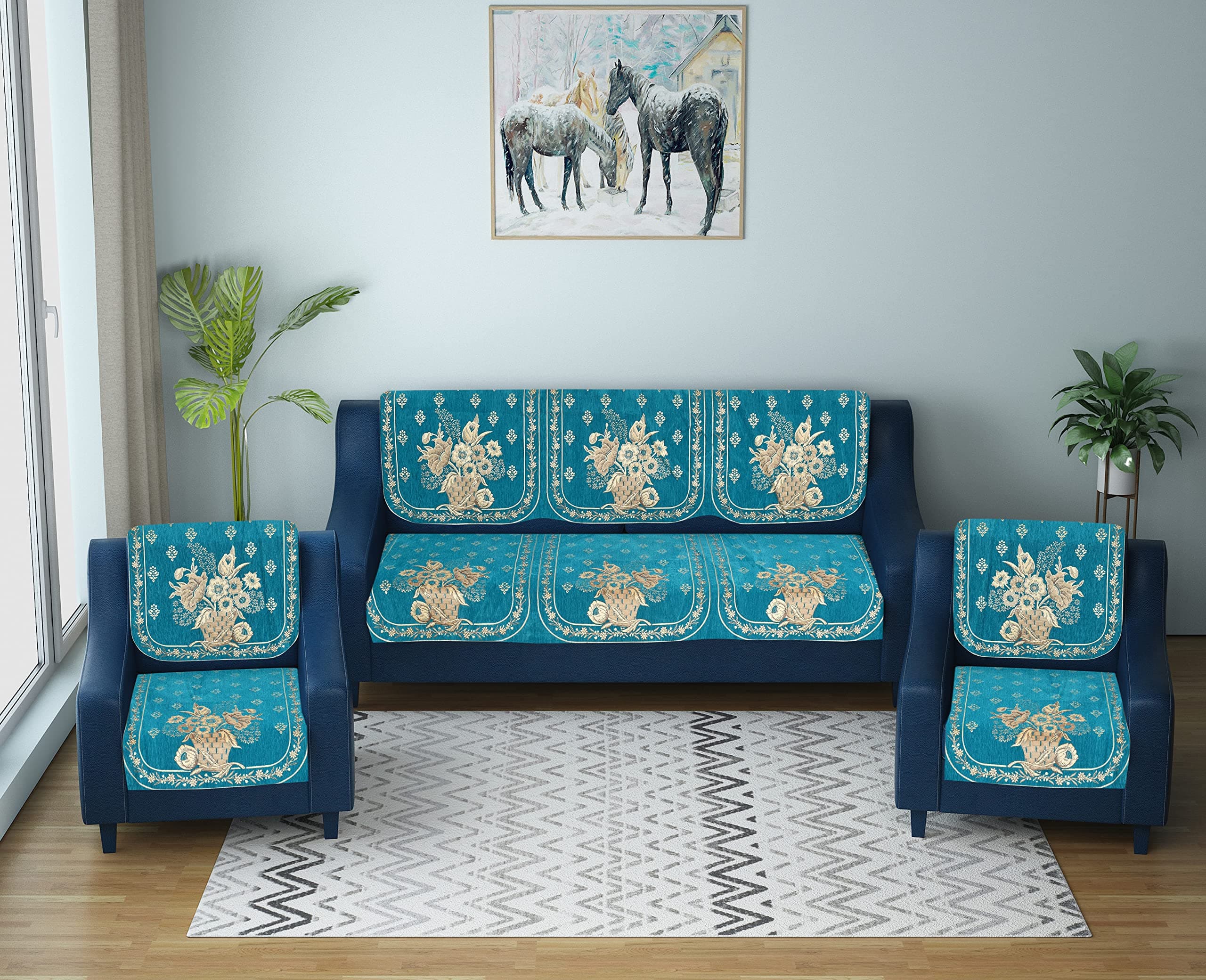 Dazzling DECOR Velvet Sofa Cover for Single Seater, Geometric Pattern, 58 x 69 cm, Anti-Slip, Washable, 2 Pieces