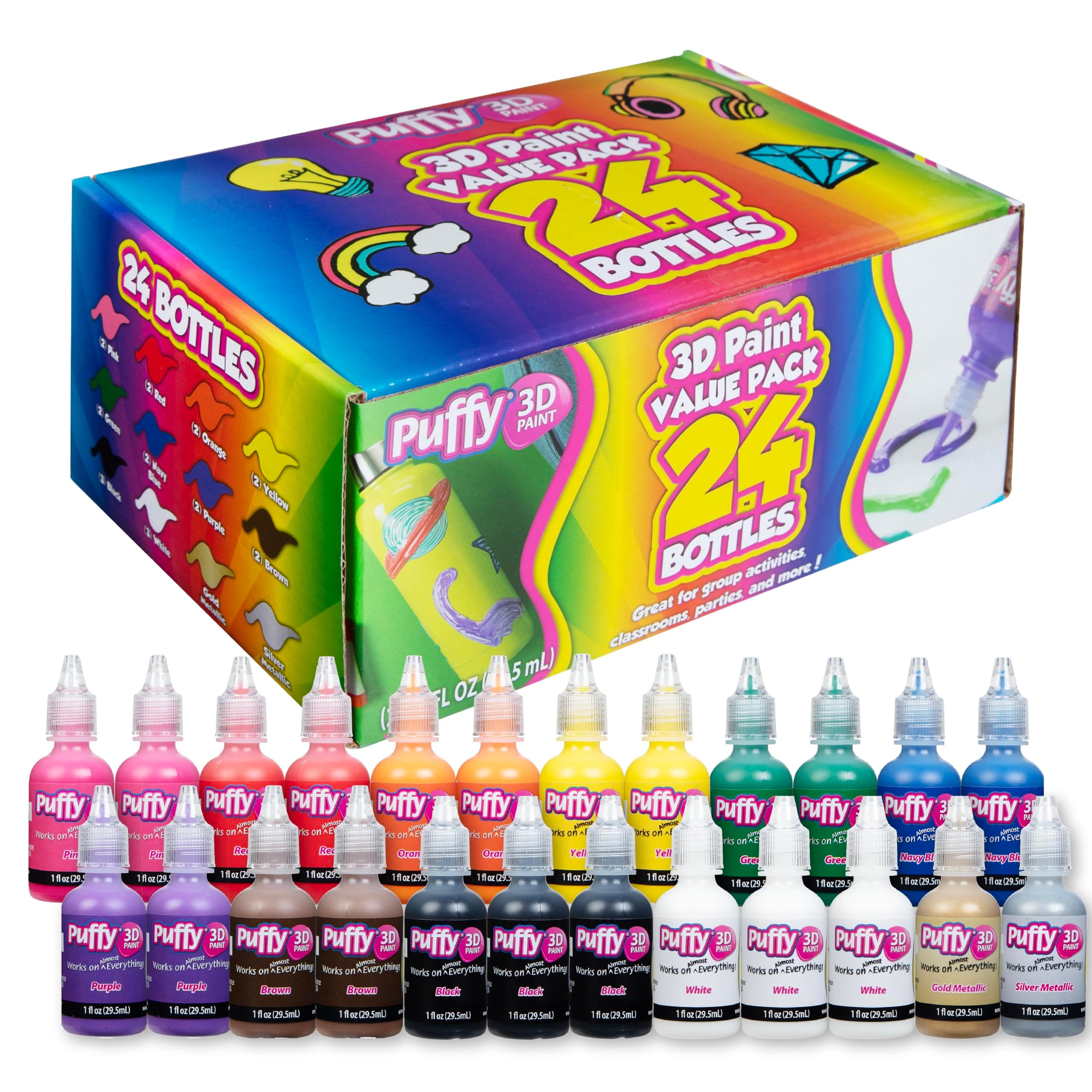 Bulk Buy- Puffy Paint 24 Pack Premium Quality Nontoxic 3D Paint Set. Safe for Kids, Great for School Projects, Permanent on Fabric, Canvas, Wood, Glass, and More Craft Surfaces