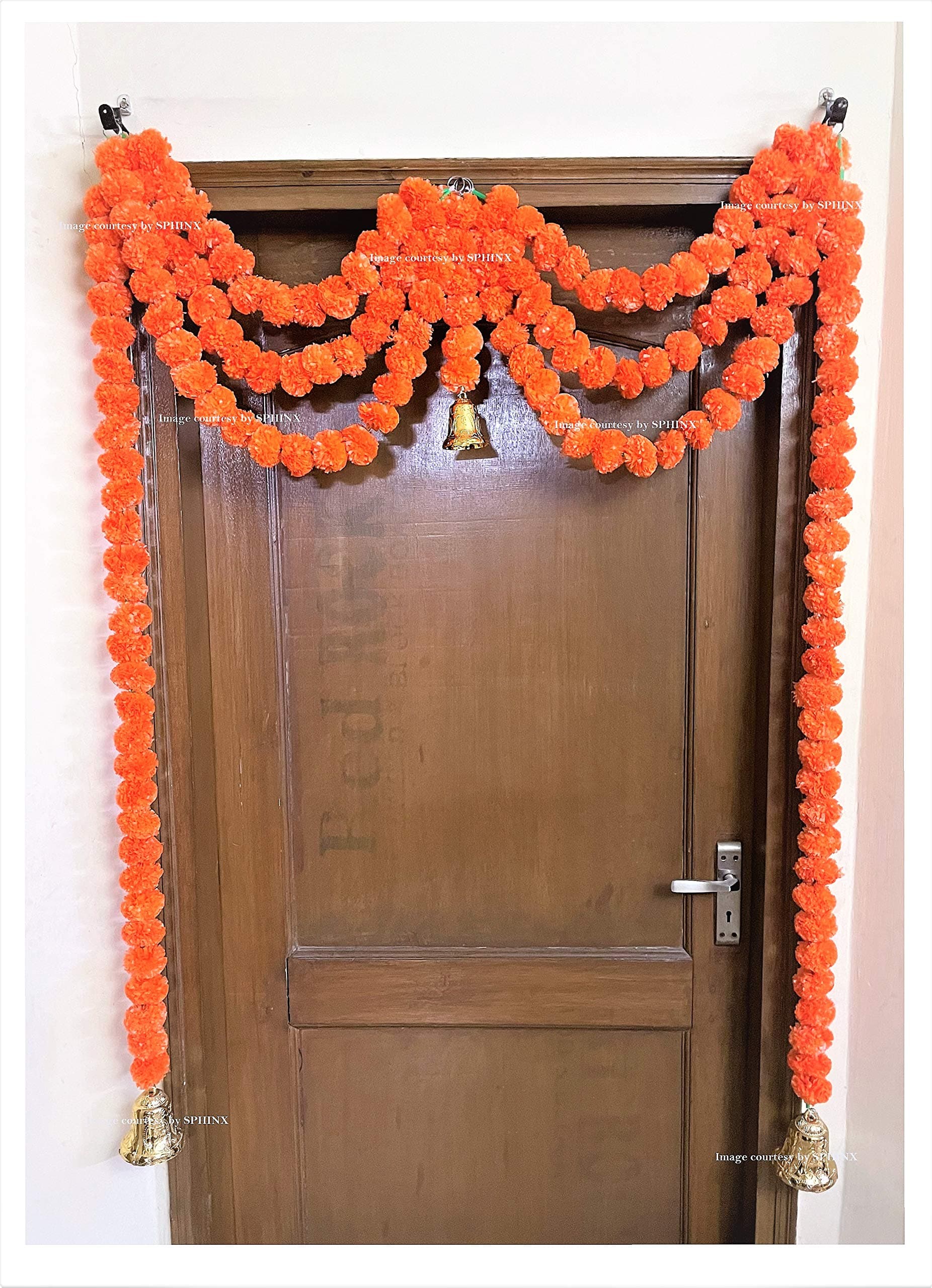 SPHINX Artificial Marigold Fluffy Flowers Triple line Door toran Set/Door hangings (Approx 100 x 152 cms) -