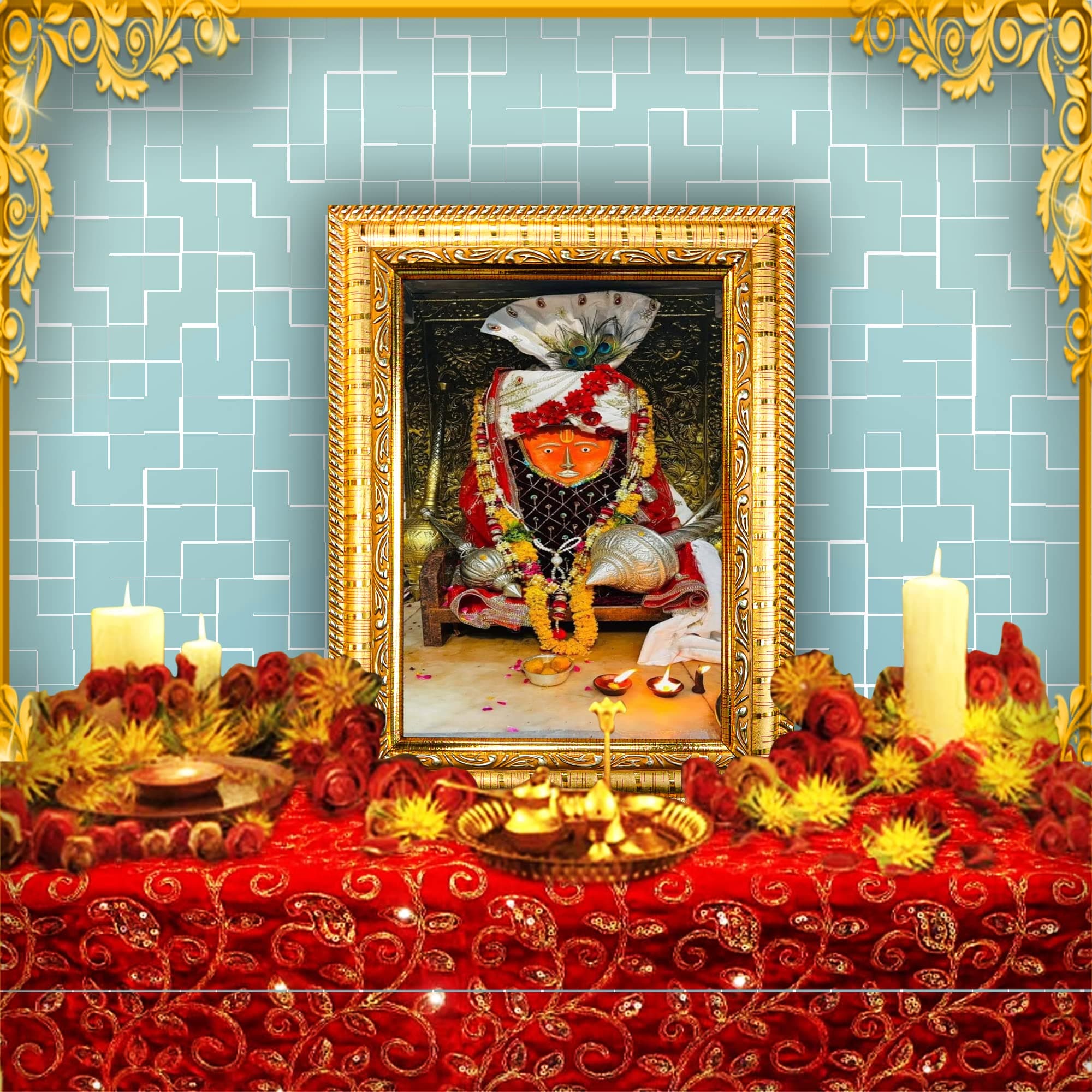 Hawai Designer Wall Hanging Engineered Wood Photo Frame for Worship Use 8.5x7inch