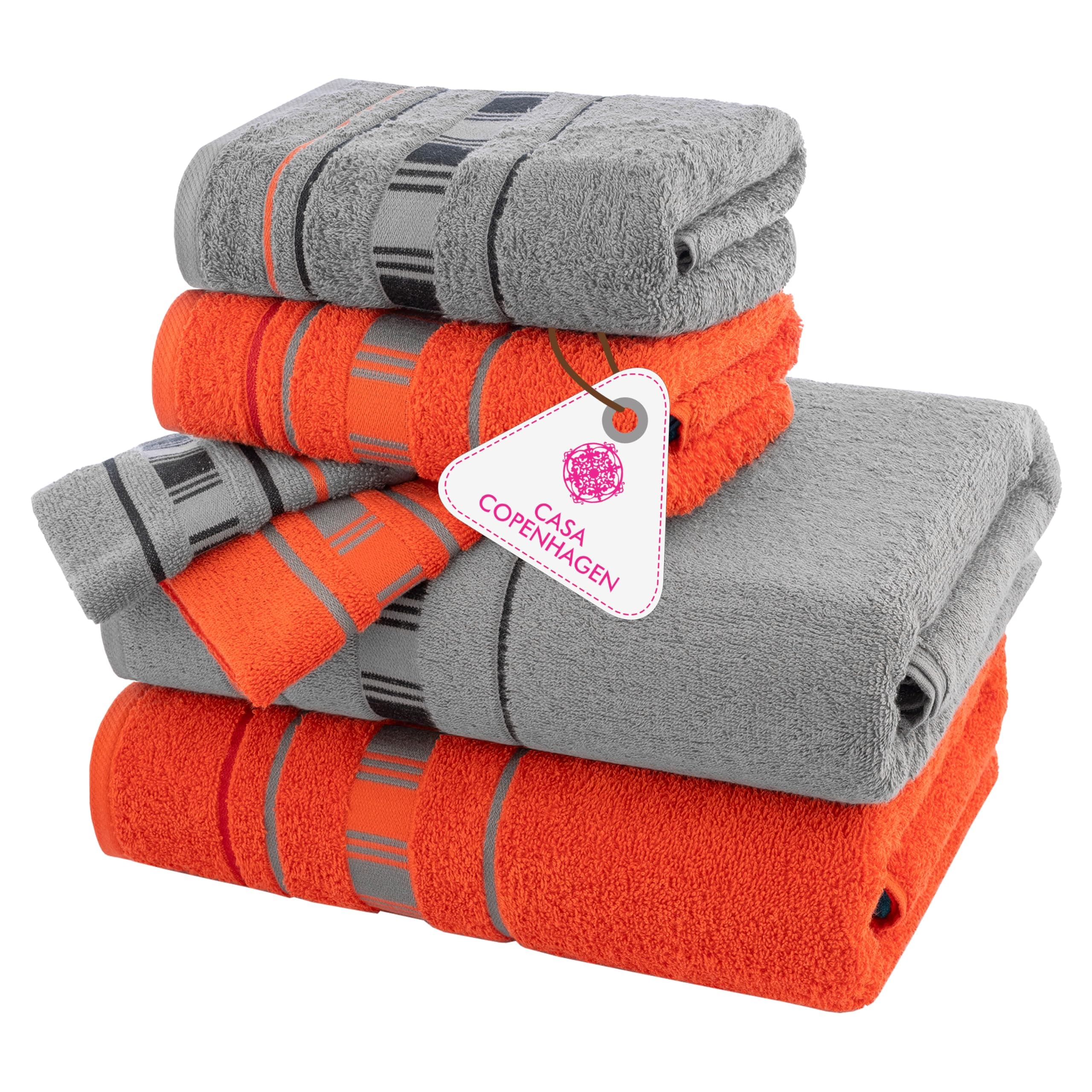 Casa Copenhagen - Egyptian Cotton X Line Collection 6 Pieces Towel Set Including 2 Bath Towel, 2 Hand Towel, 2 Face Towel - Grey & Red