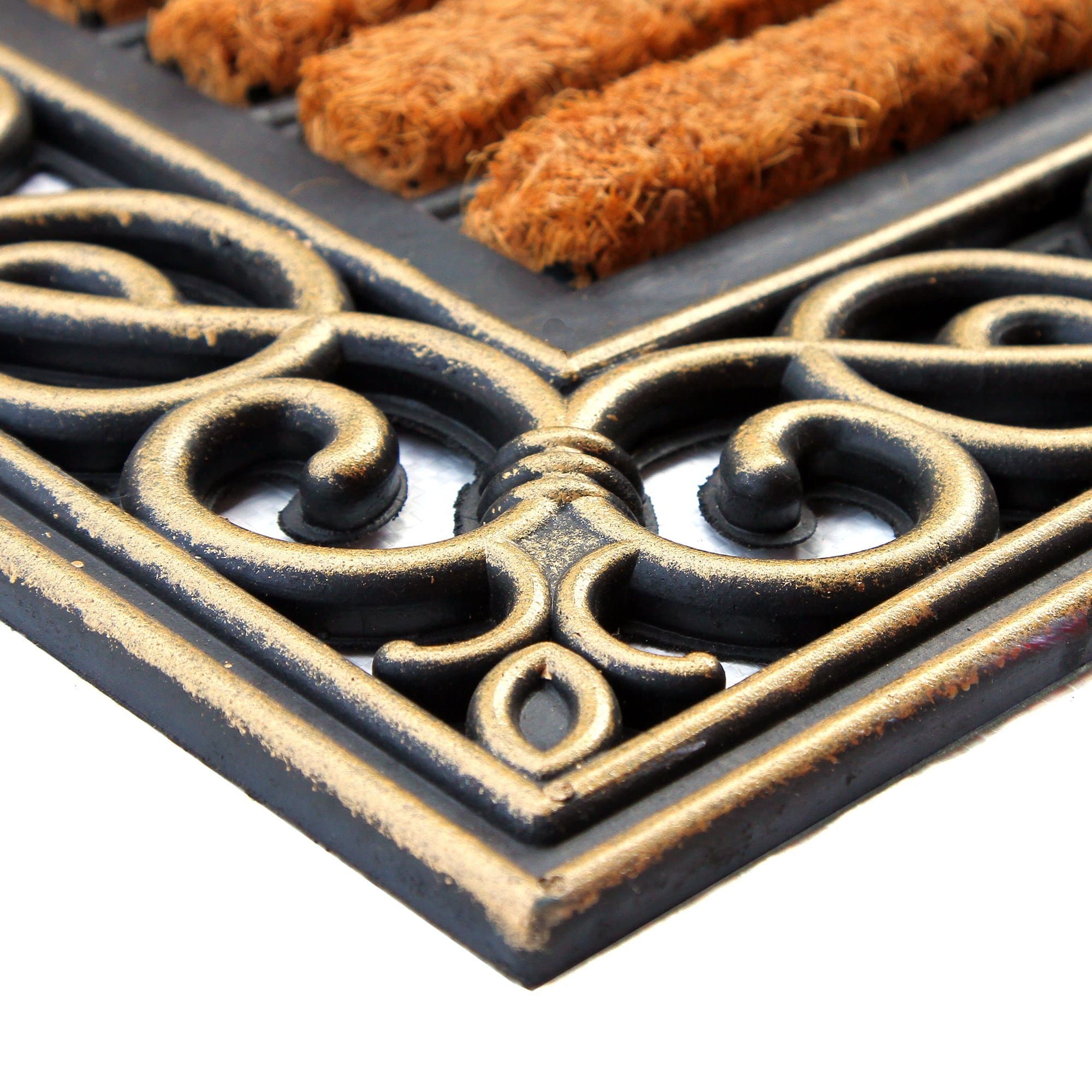 Onlymat Striped Natural Coir Rubber & Beige Doormat with Decorative Designed Border Long-Lasting, Heavy Duty, Large & Thick Entryway Rug for Indoor & Covered Door Entrances (75cm x 45cm, Rectangular)
