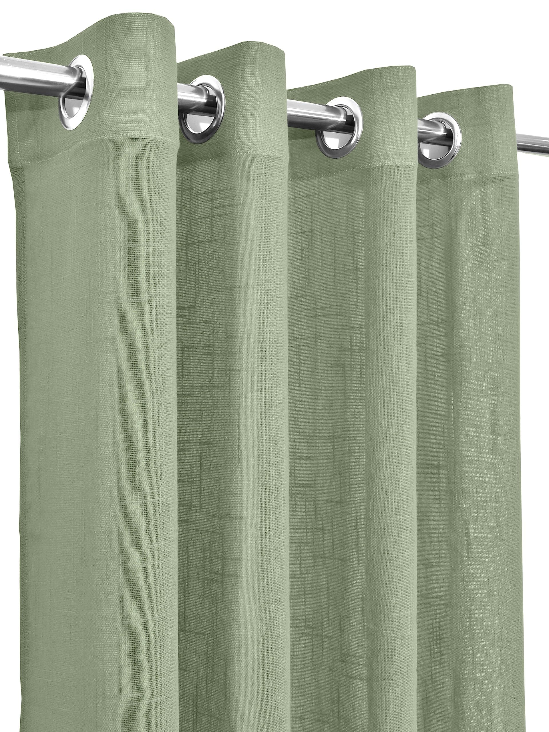 THE LINEN COMPANY Cotton Linen Solid Window Curtain, Farm House Curtains 2 Pcs Set with Steel Eyelet Rings