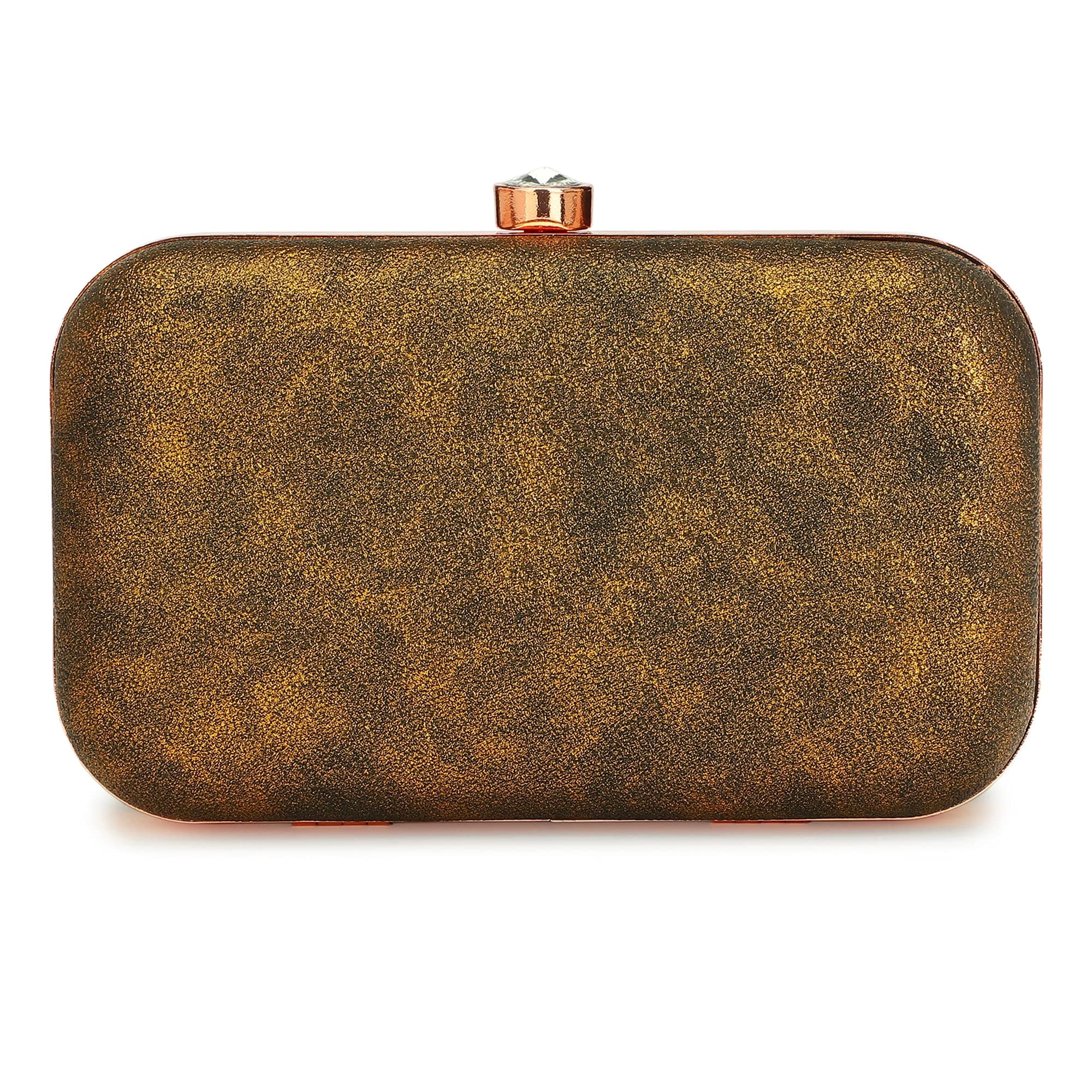 TOOBA Handicraft Beautiful Bling Box Clutch Bag Purse for Bridal, Wedding Bag for Women & Girls Bronze