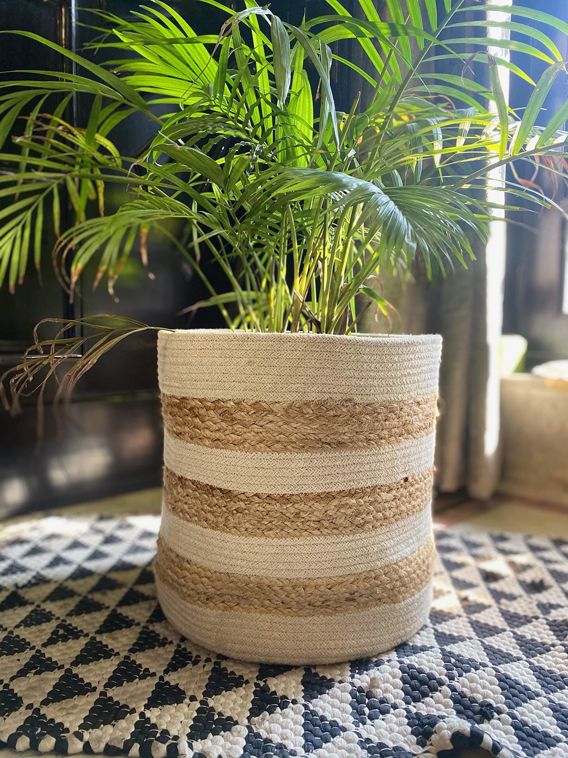 PartyStuff Home Cotton Basket, Eco-Friendly Planters Basket for Home Decor, Multi-Purpose Storage Basket with Handle for Bathroom Living Room Laundry & Toys (White, 12x12)