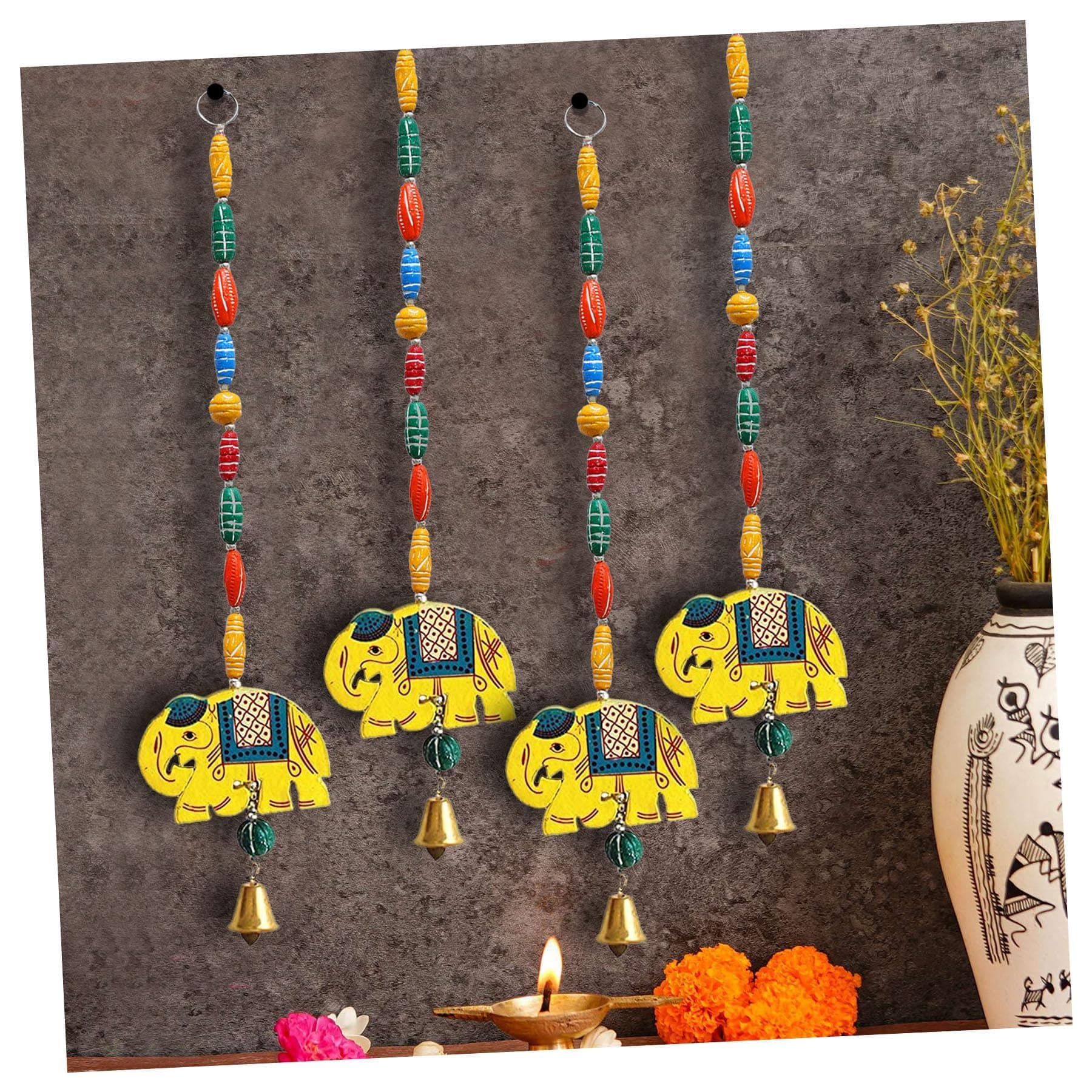 TIED RIBBONS Pack of 4 Wall Hangings for Decor Toran Elephant Latkans with Bells Wedding Stage Backdrop Festive Decorative (Length 45 cm Each) - Decoration Item for Home Decor