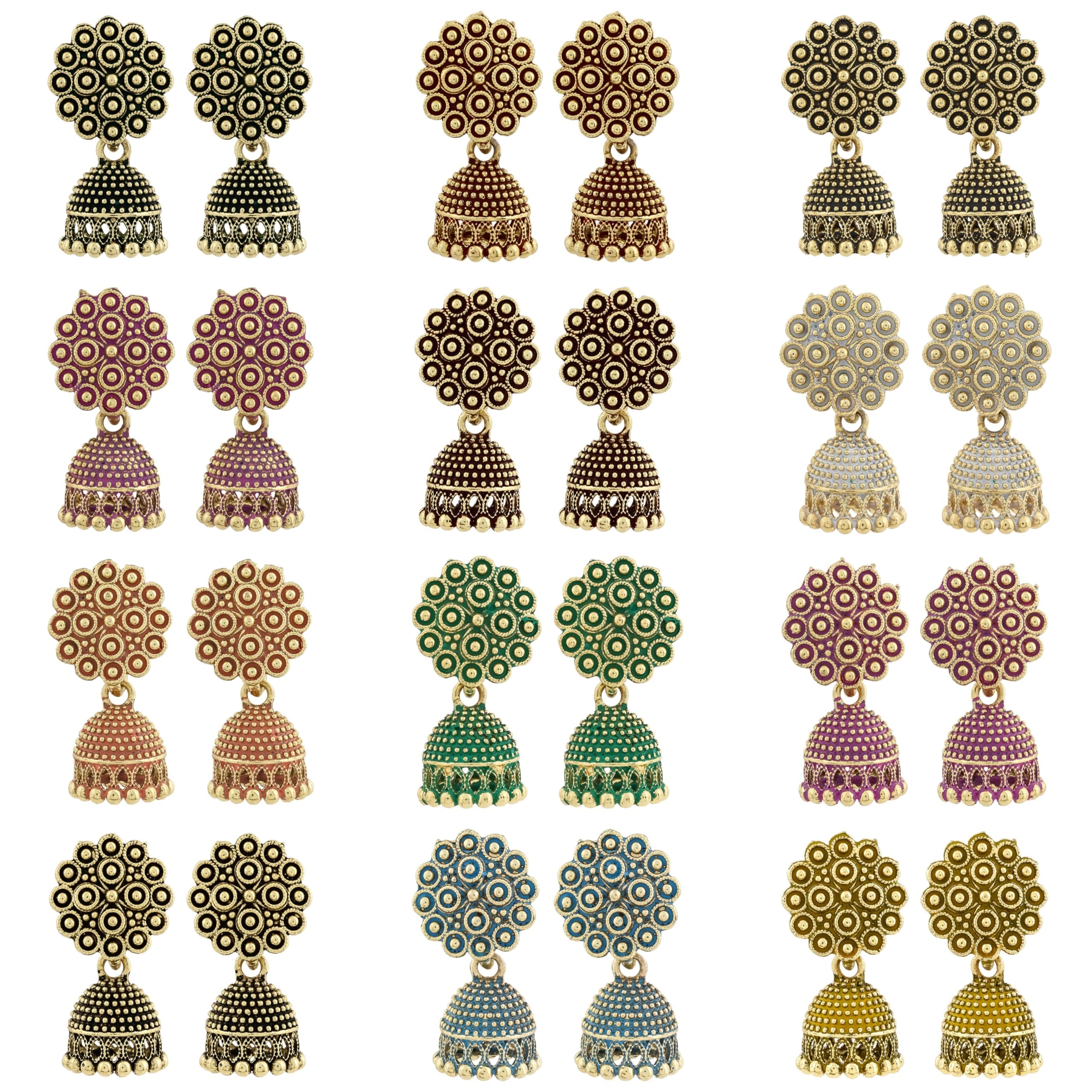 DEW MAT Traditional Jhumki Earrings, Multicolour Brass and Zinc, Small Size