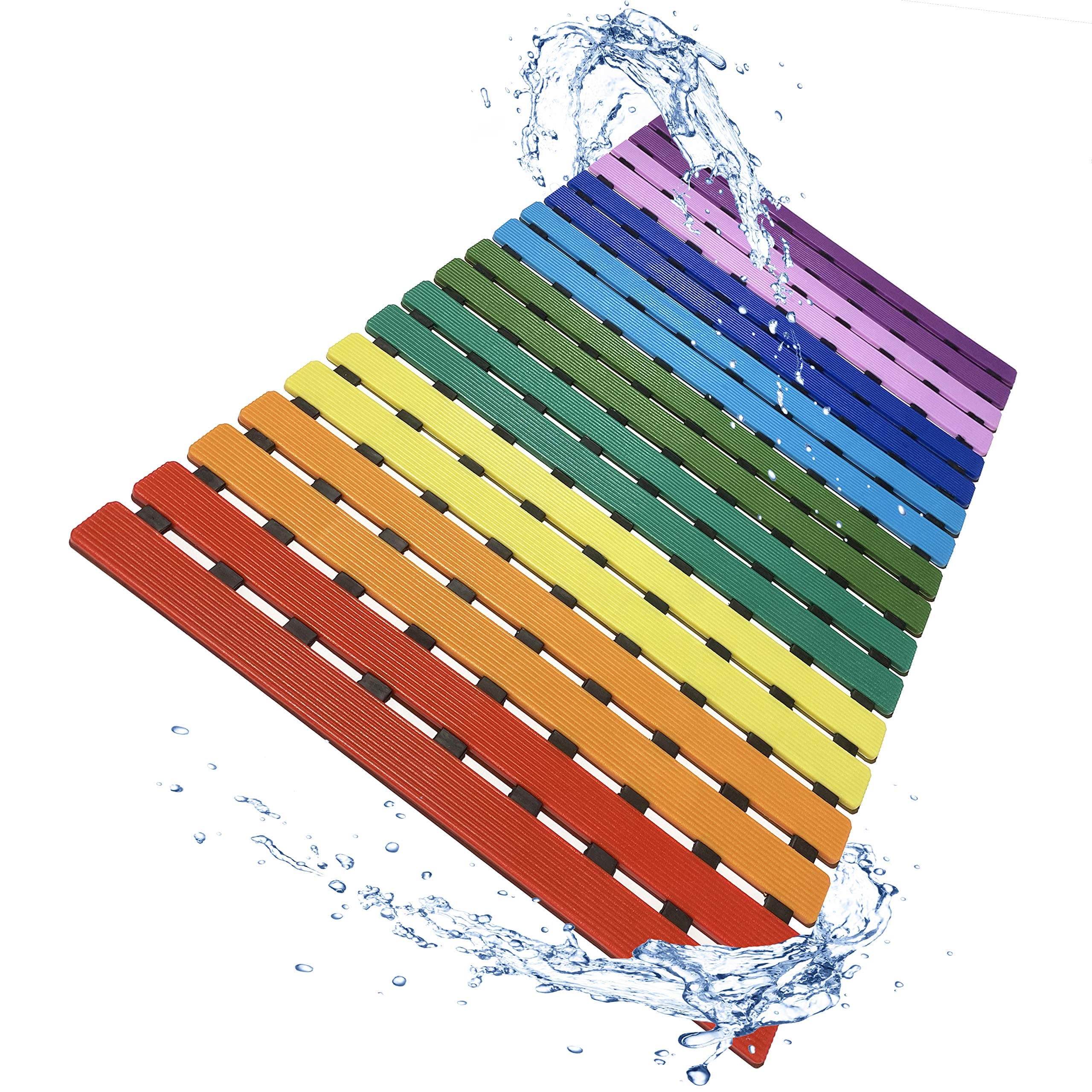 LuxurYou Non Slip Bathtub Mat Mildew and Mold Resistant Shower Floor Mat with Suction Cups | Easy Dry Construction | Non-Toxic, BPA, Latex, Phthalate Free (Rainbow)
