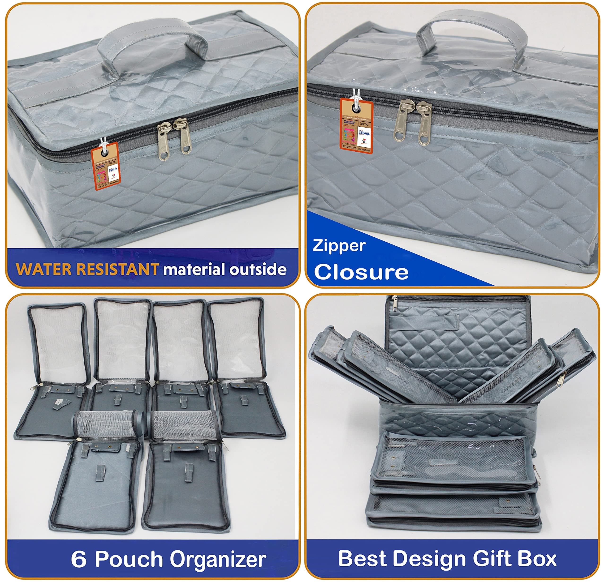 atorakushon Satin Makeup Jewellery Organizer Locker Box Set for Women and Girls for Necklaces Earring Ring Chains Case Cosmetic Travel Storage Bag with 7 Pouch