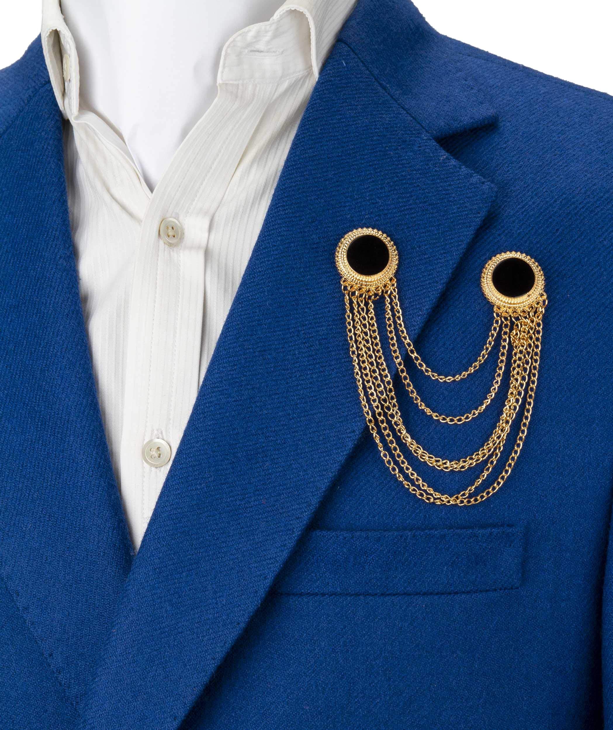 Knighthood Golden Metal Round Block Enamel with Gold Chain Brooch for Men and Women