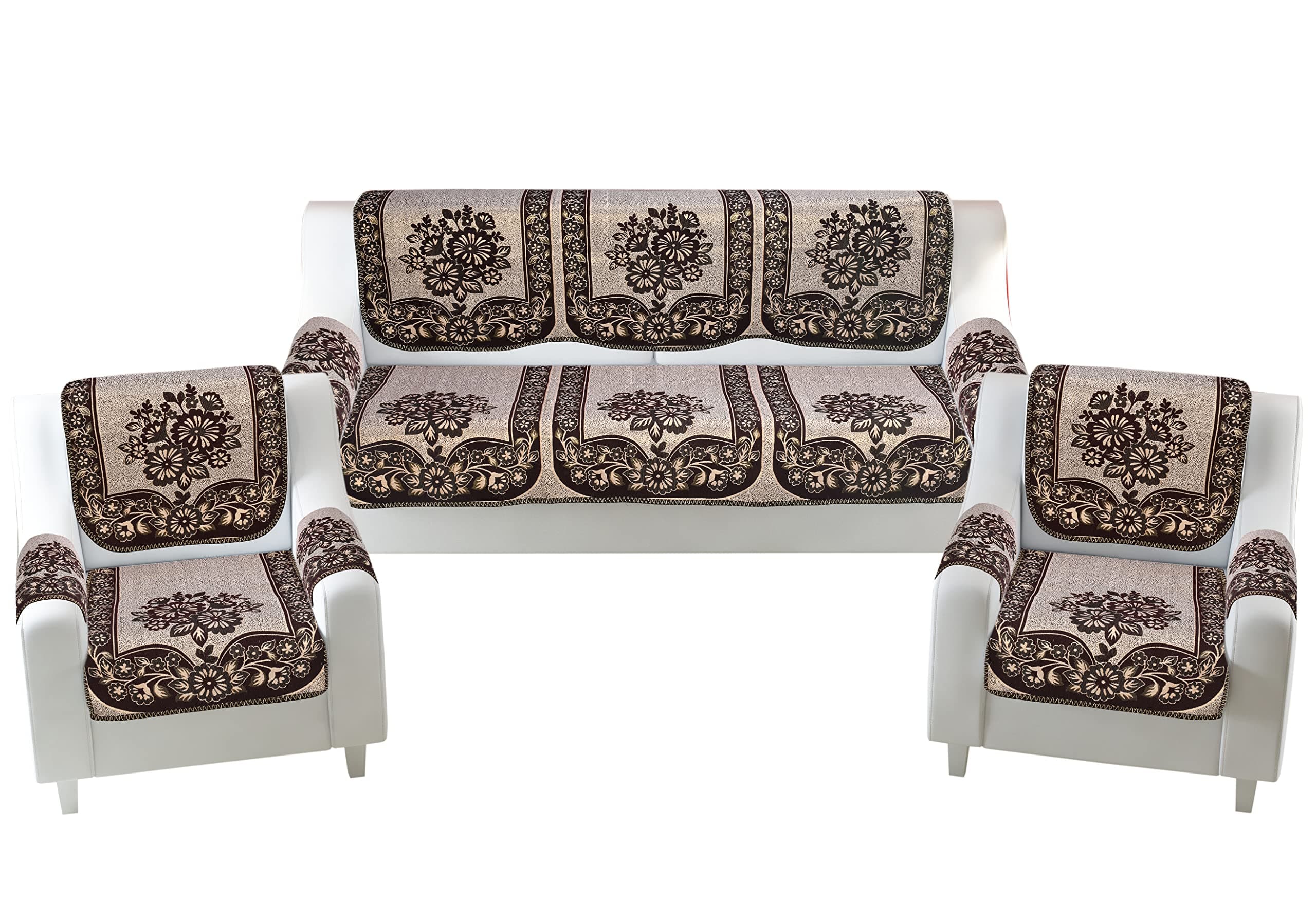 BIGGER FISH Cotton Fabric Floral 5 Seater Sofa Cover with 6 Pcs Arms Cover - 16 Pieces (Pink)
