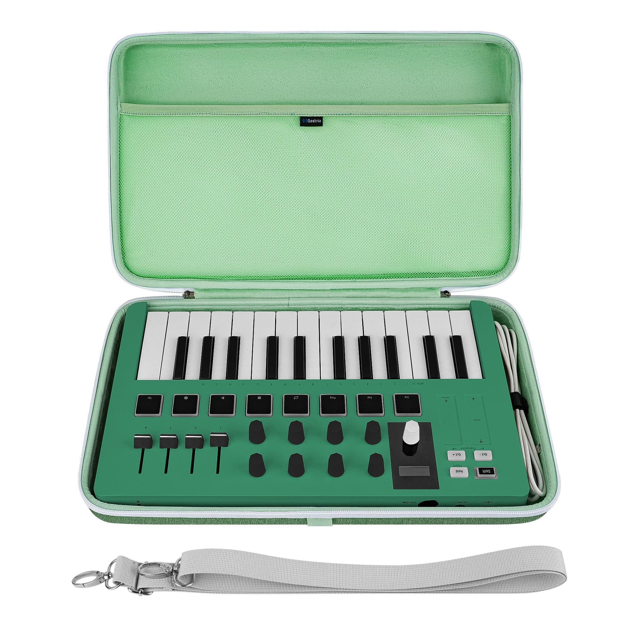 Geekria USB MIDI Keyboard Controller Hand Case, Compatible with Arturia MiniLab 3 / MiniLab MkII 25 Slim-Key, Hard Shell Travel Carrying Bag (Mint Green)