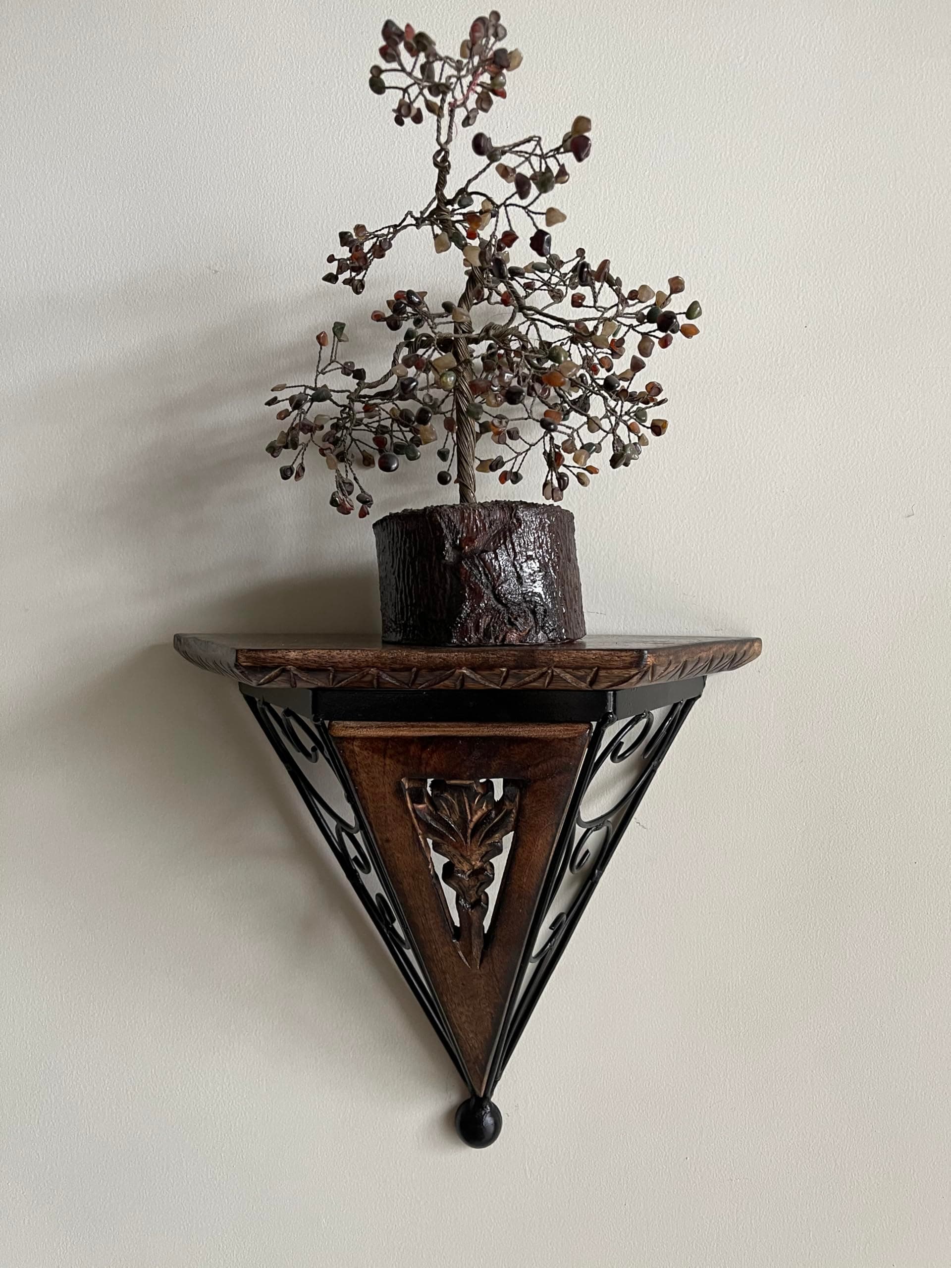 Wooden Decor hub Wall Mounted Wooden & Wrought Iron Wall Bracket/Home Decor Beautiful Triangle Shape Design Wall Shelf (11 X 5 X 10.2 in,Black, Set of 1)
