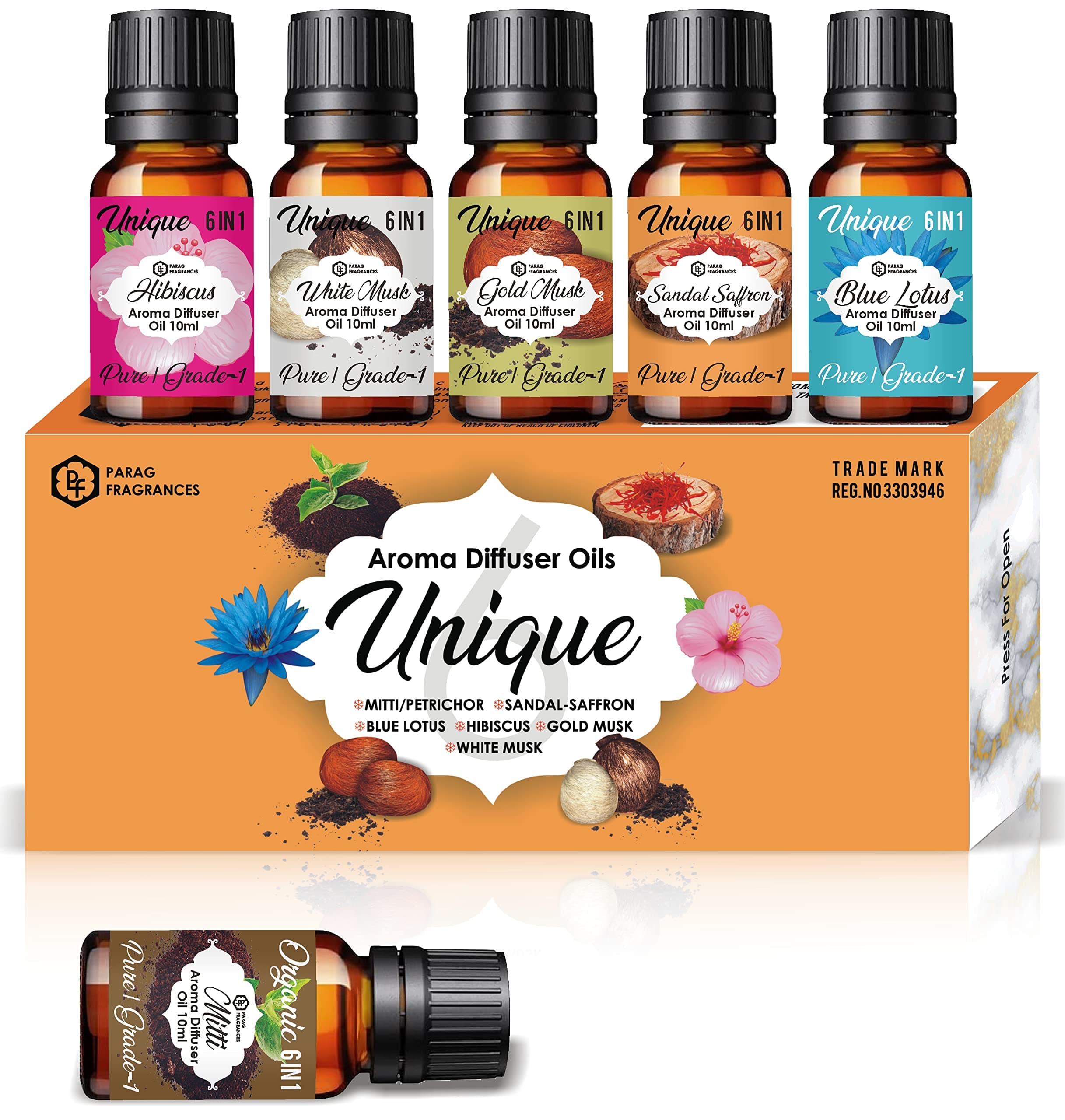 Parag Fragrances Pure, Natural & Organic Essential Oils Set (Unique 6 in 1)