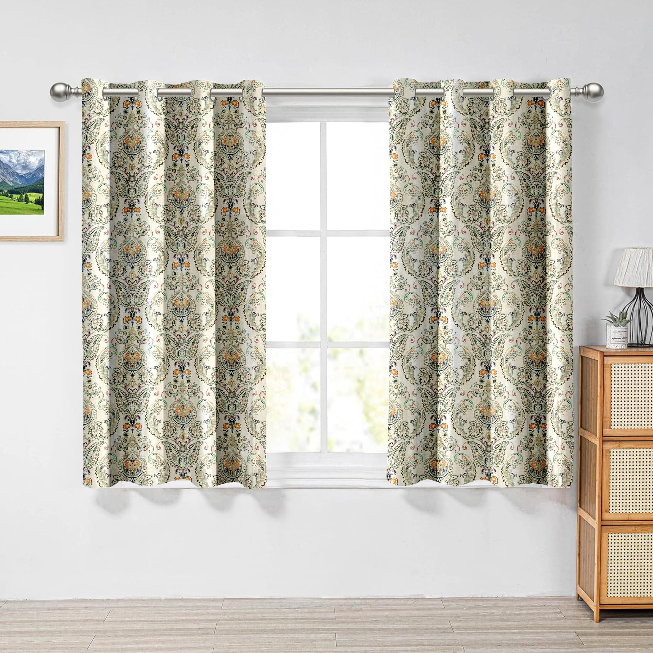 Cortina 2 Piece Leaf Design Panel Eyelet Polyester Door Curtain | Light-Filtering