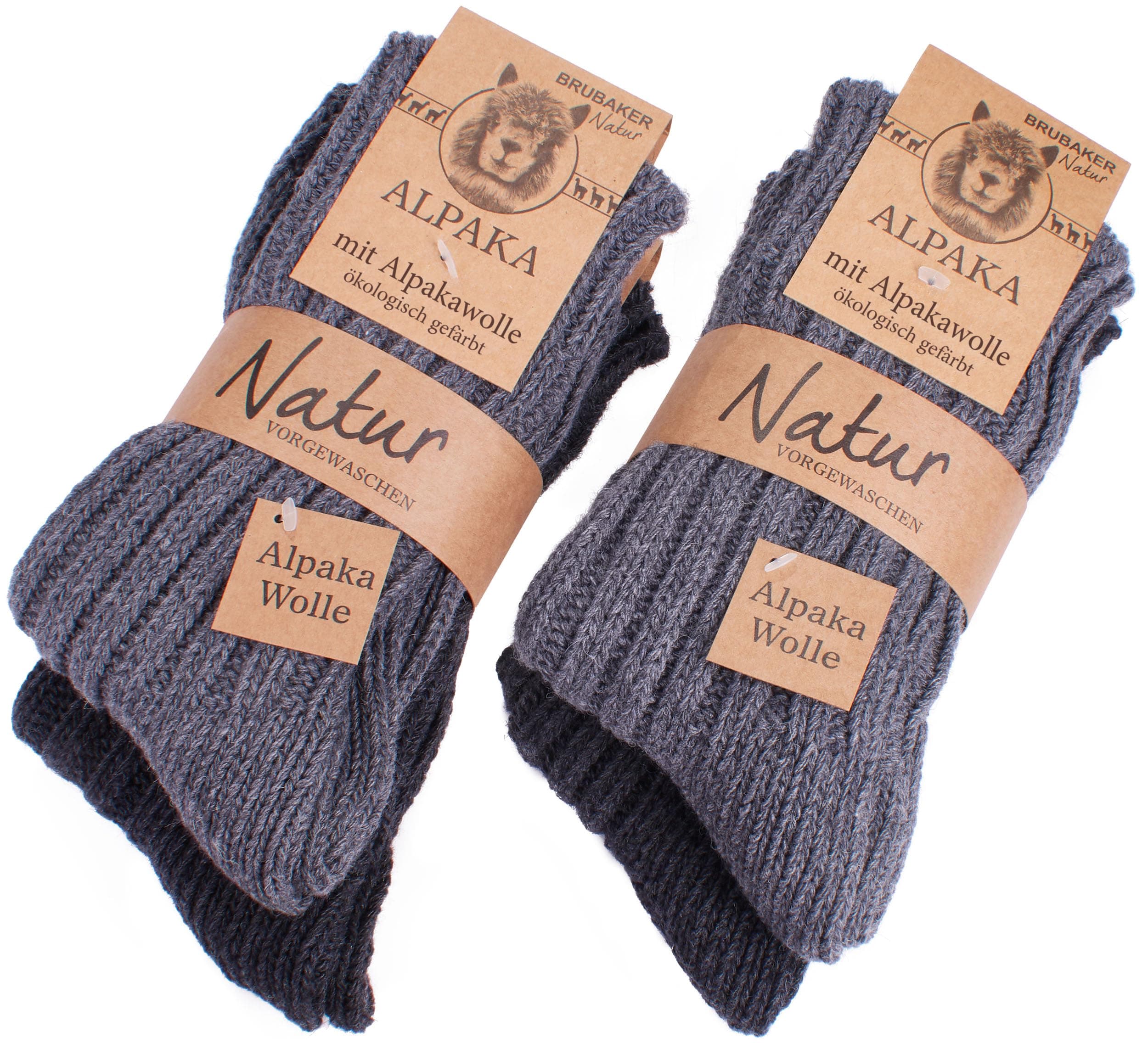BRUBAKER 4 Pairs Thick Alpaca Winter Socks 100% Alpaca Grays EU 43-46 / US 9-11.5
