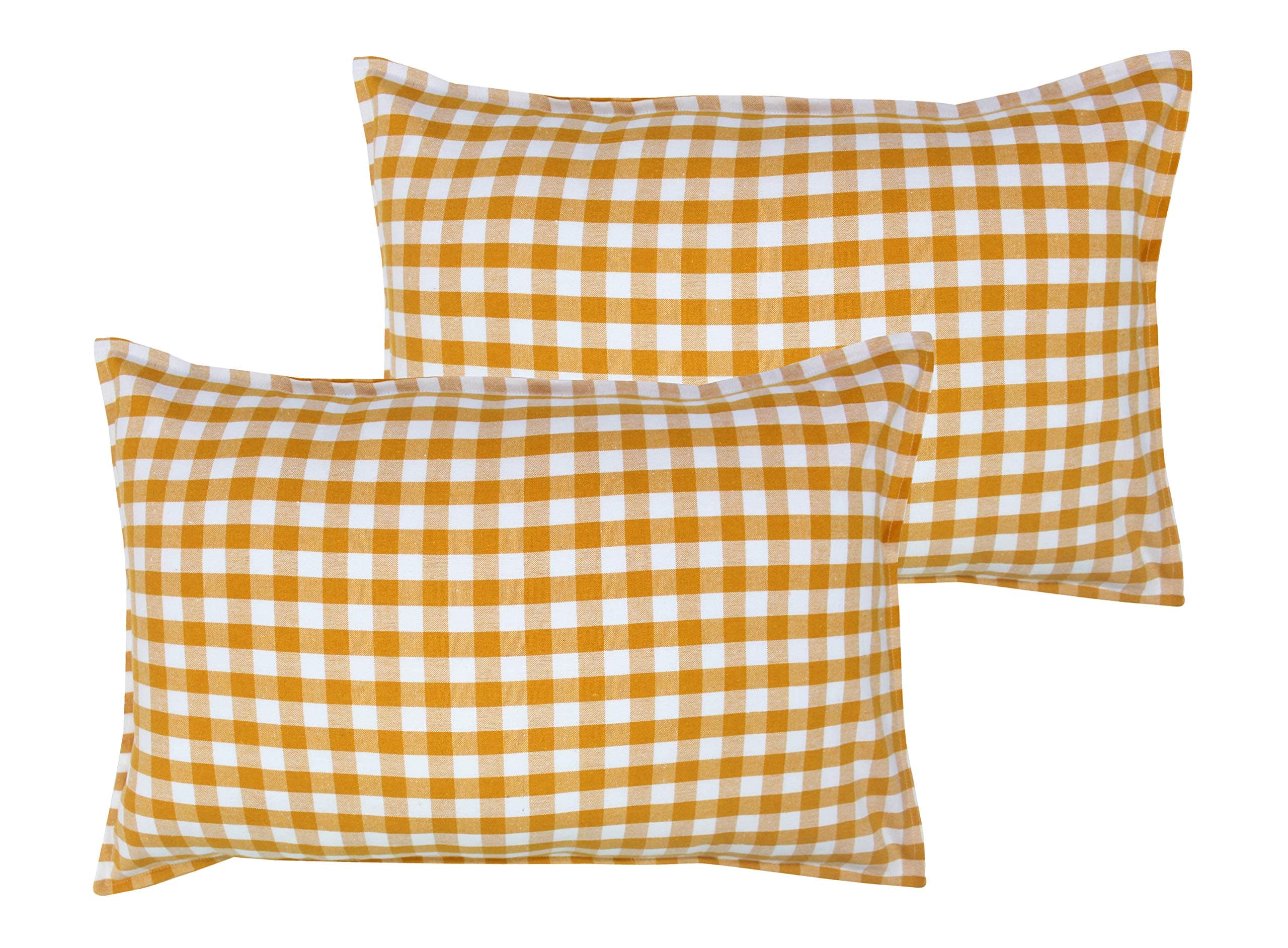 Airwill 100% Cotton Checkered Pattern Flap Pillow Covers (46x69cm)(Yellow, Pack of 2 Pieces)