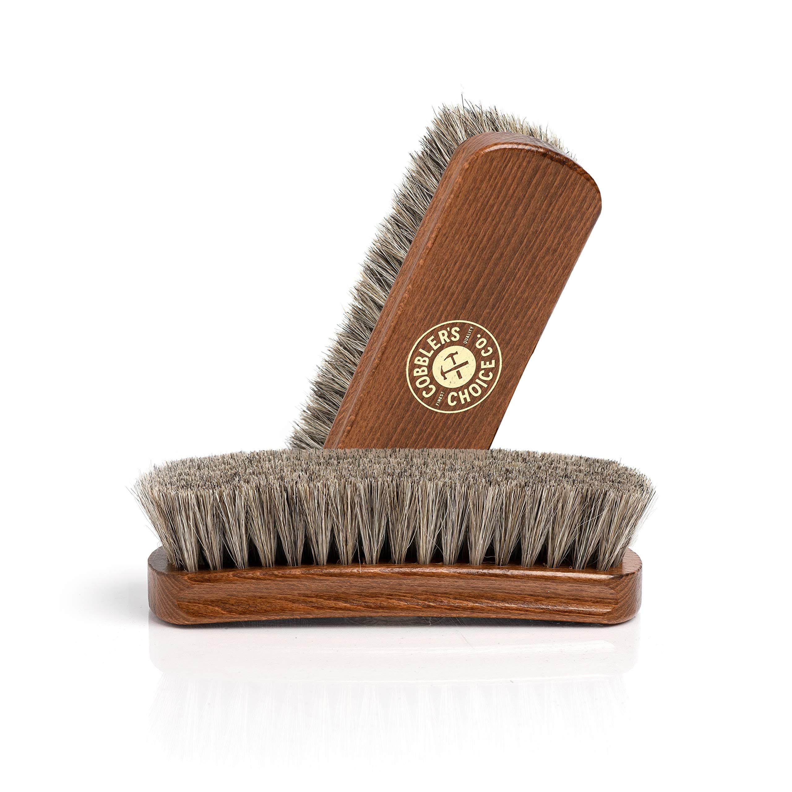 Premium Shoe Brush - Horsehair Shoe Brush - Concaved Handle for Premium Grip, Brown