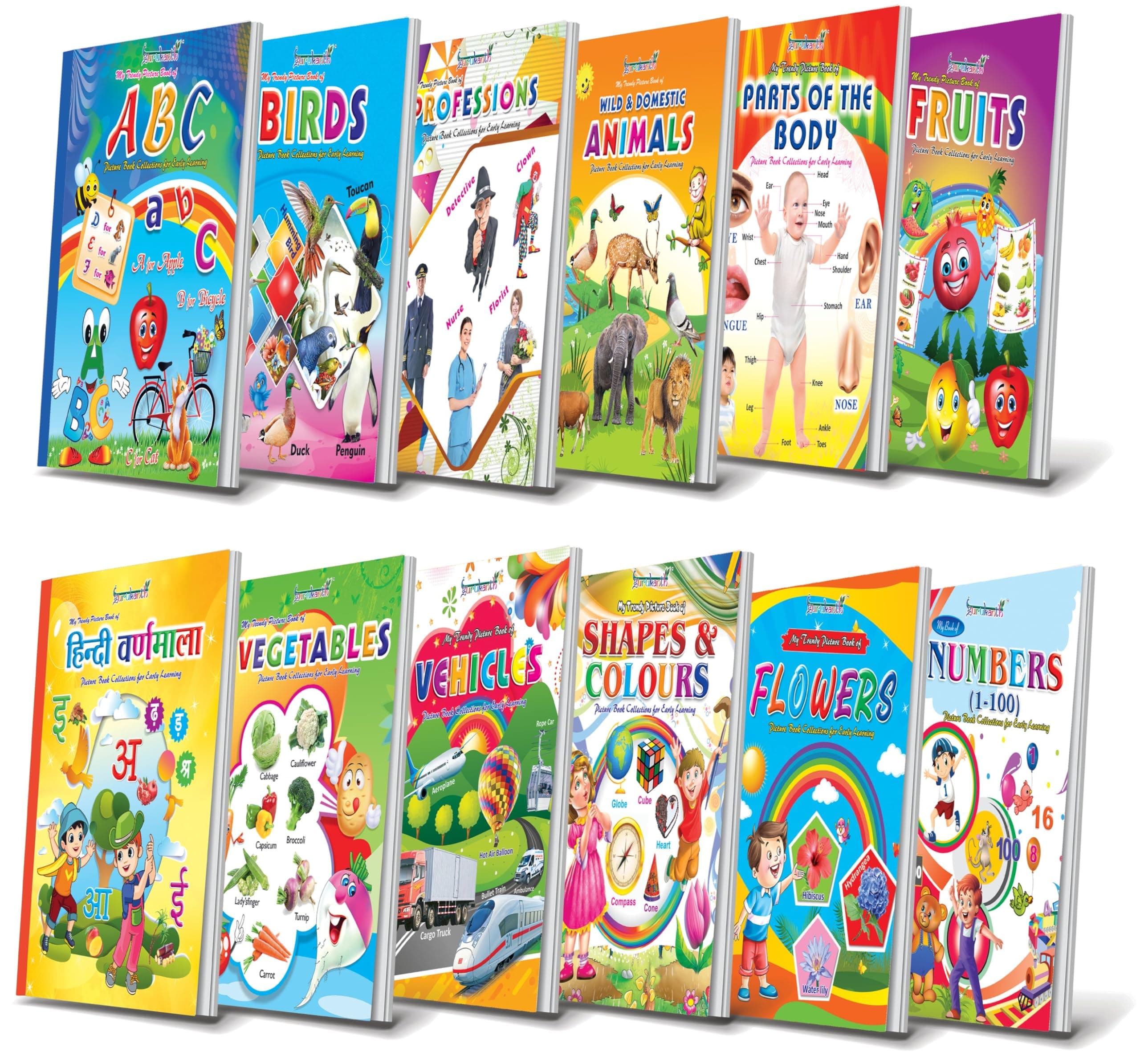 Kids Picture Books Collection for Early Learning for books for 1 2 3 + year old | Water Proof - Includes English Alphabets, Hindi Varnamala, Animals, Birds, Fruits, Shapes, Colours etc