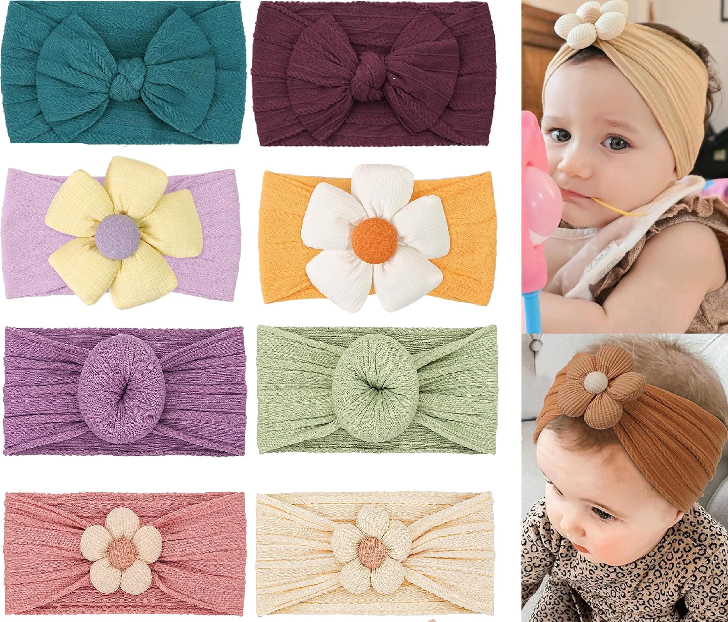 Style Keepers 8 Pcs Hair Band for Girls Kids Baby Flower Headbands Nylon Head Bands Soft Elastics Stretchy Cute Warm Hairbands Hair Bow Accessories for Girls Newborn Infant Toddler Kids Baby Essential Products Handmade 8 Set