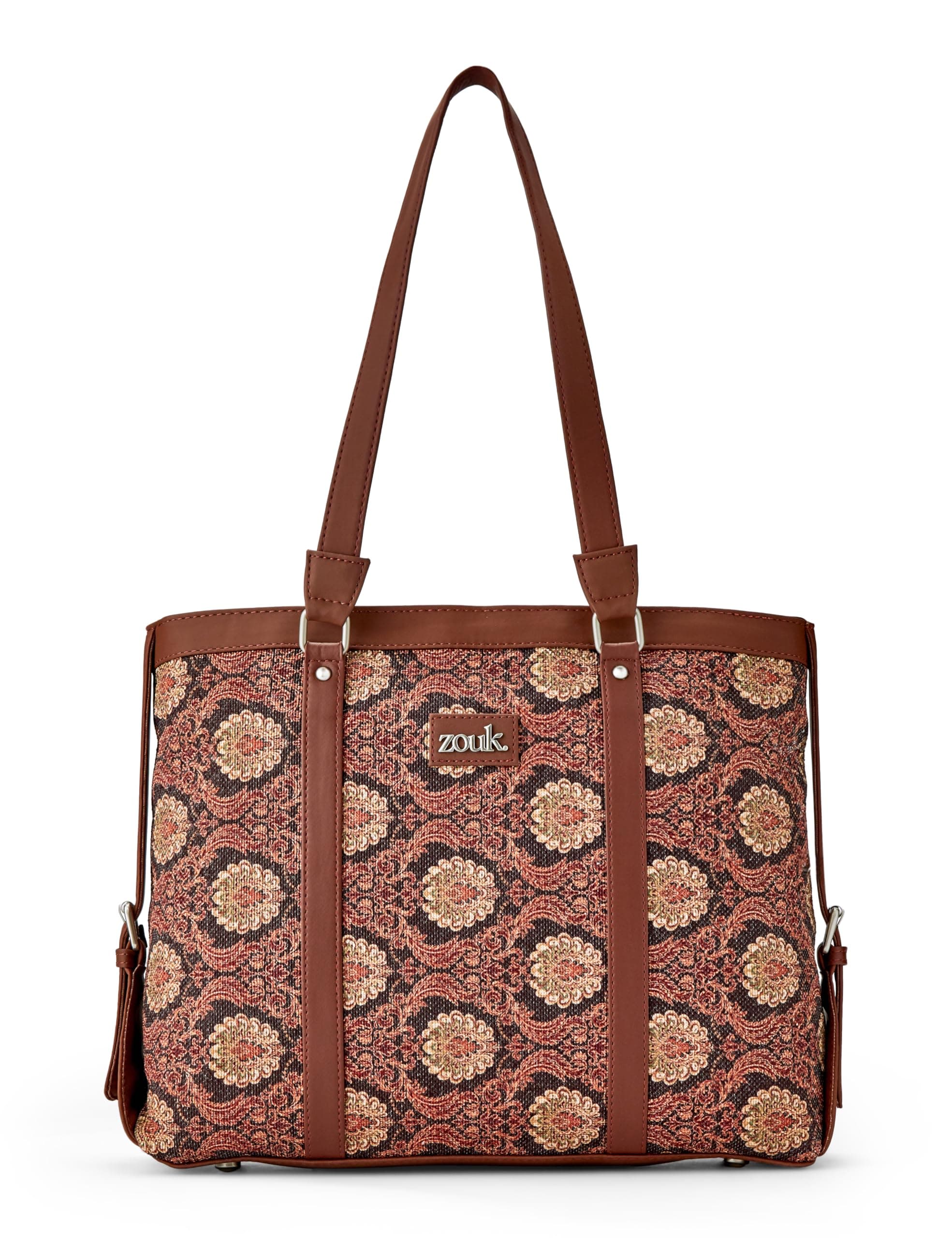 ZOUK Office Bag | Stylish Bags for Office Use | Laptop Bag 15.6 inch | Stylish Tote for Office Use | Purse for Women | Vegan Leather Handbag | Daily & Travel Use | Jodhpur Damask
