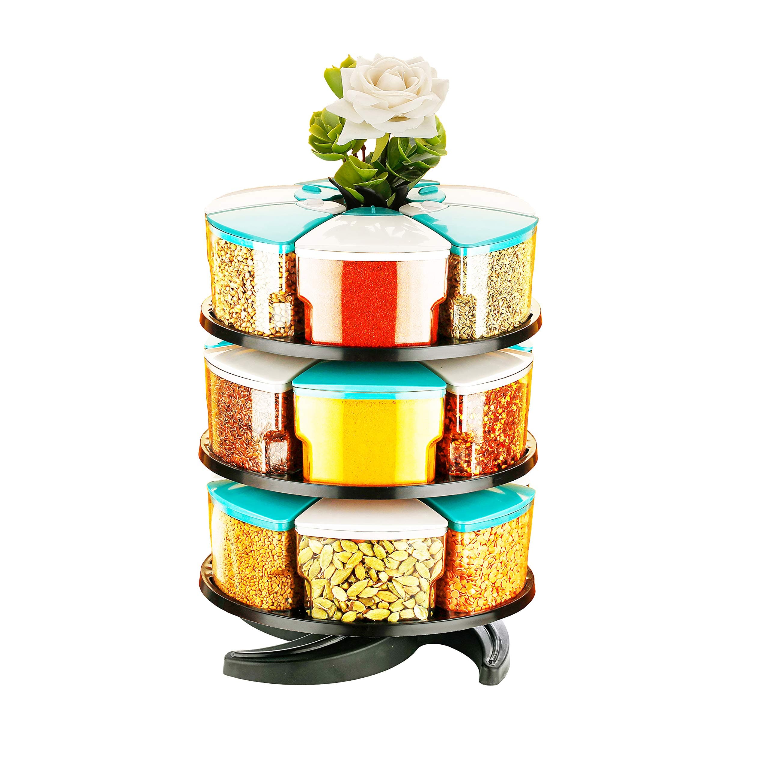 Cronus 360° Revolving Spice Rack Masala Rack Spice Box Masala Box Masala Container Condiment set of 18(BLUE) - 300 ml Plastic Grocery Container