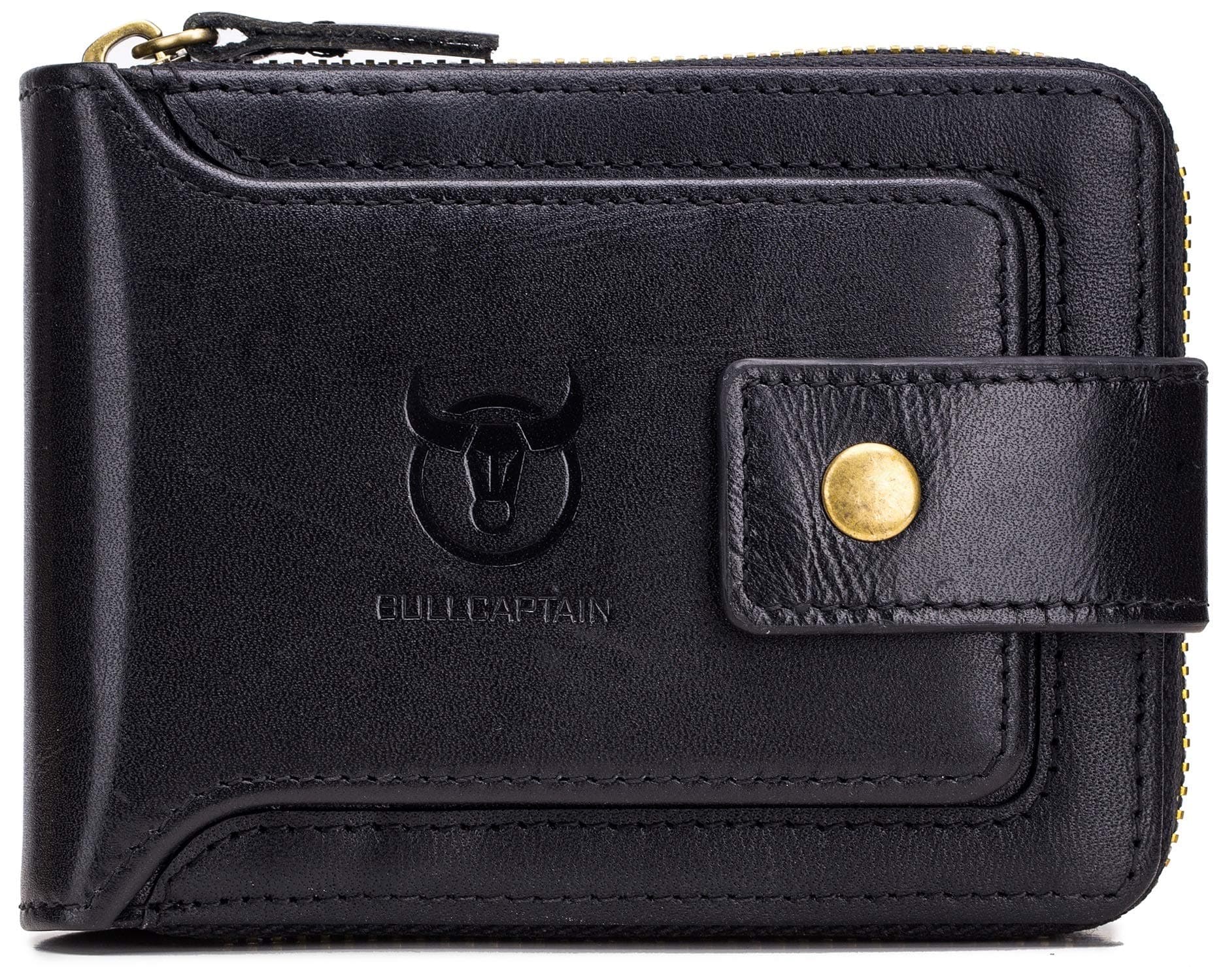 Mens Genuine Leather Zipper Wallet RFID Blocking Bifold Zip Around Multi Credit Card Holder