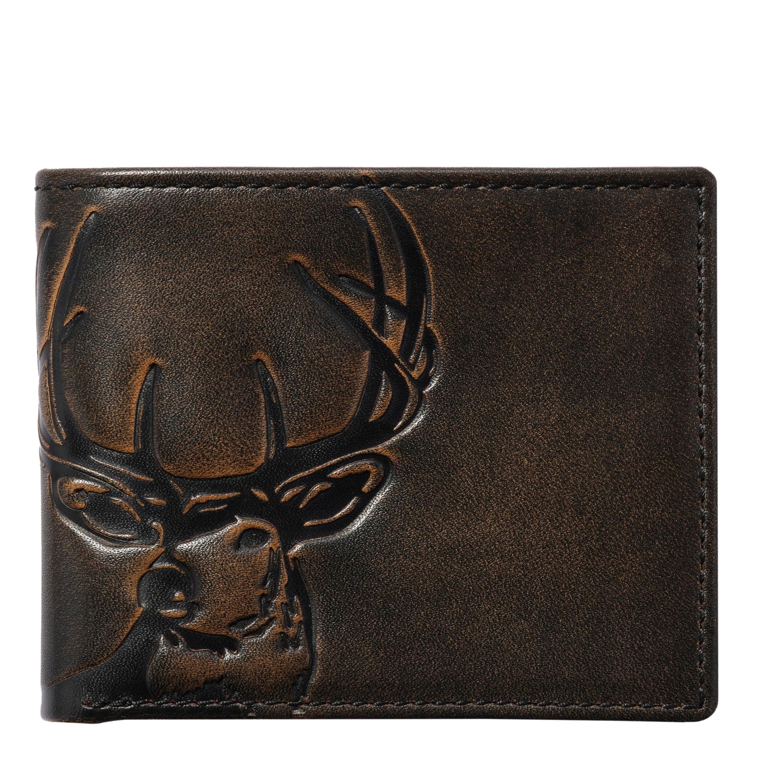 HOJ Co. DEER Double ID Bifold-Hand Burnished-Mens Leather Wallet-Hunter Gift