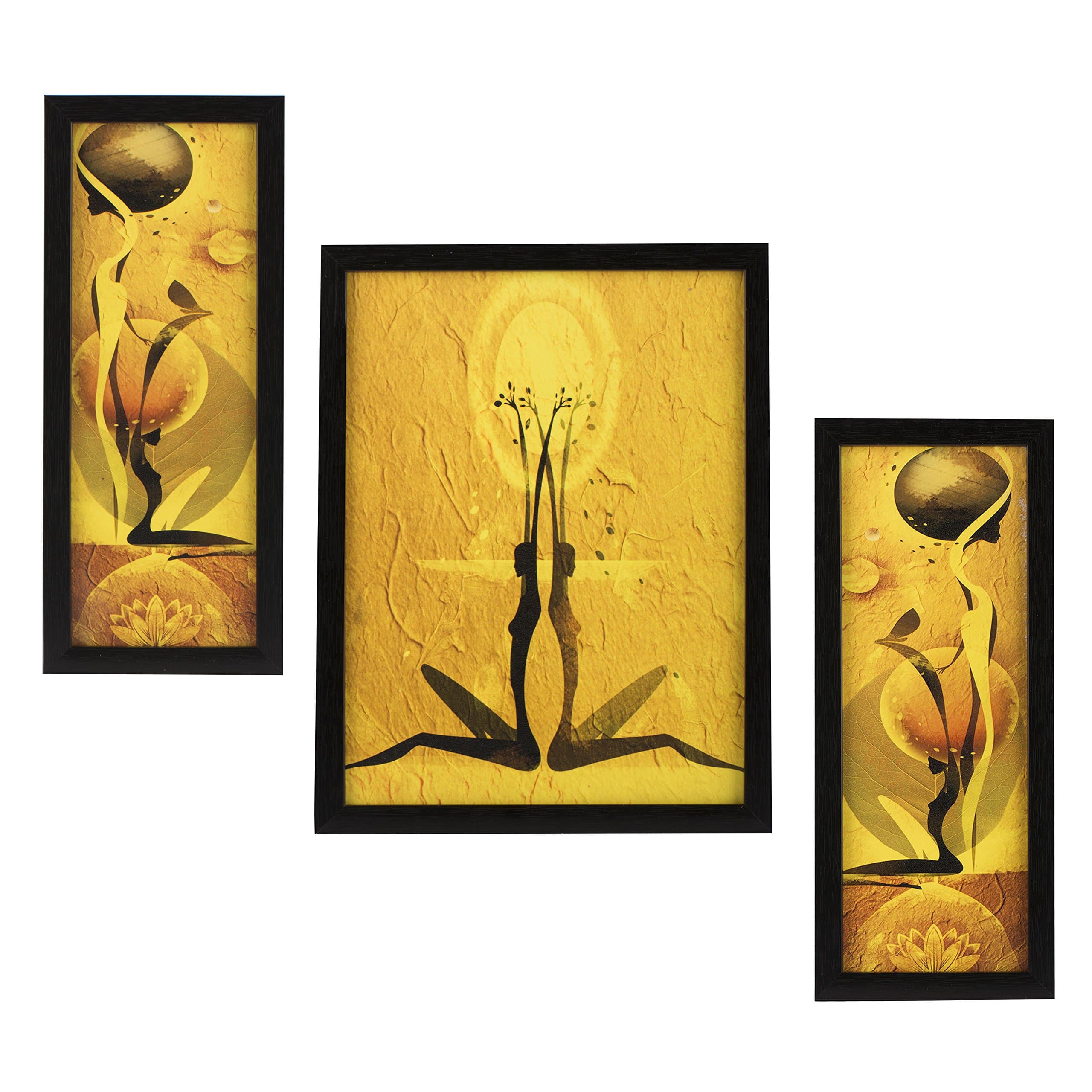 Indianara 3 PC Set of Modern Abstract Paintings Without Glass 5.2 X 12.5, 9.5 X 12.5, 5.2 X 12.5 inch